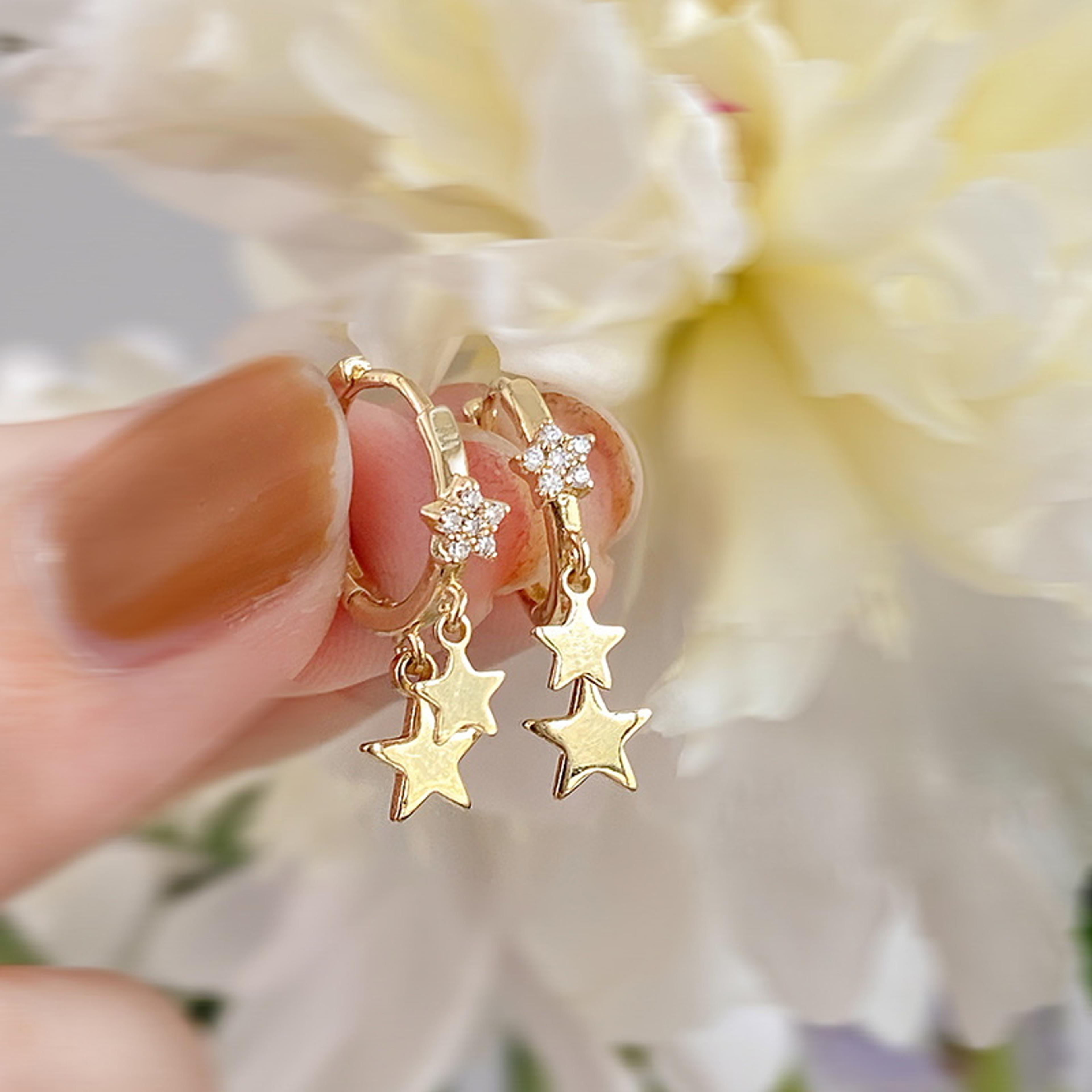 sparkling star hoop earrings with rhinestone tassel geometric design for women