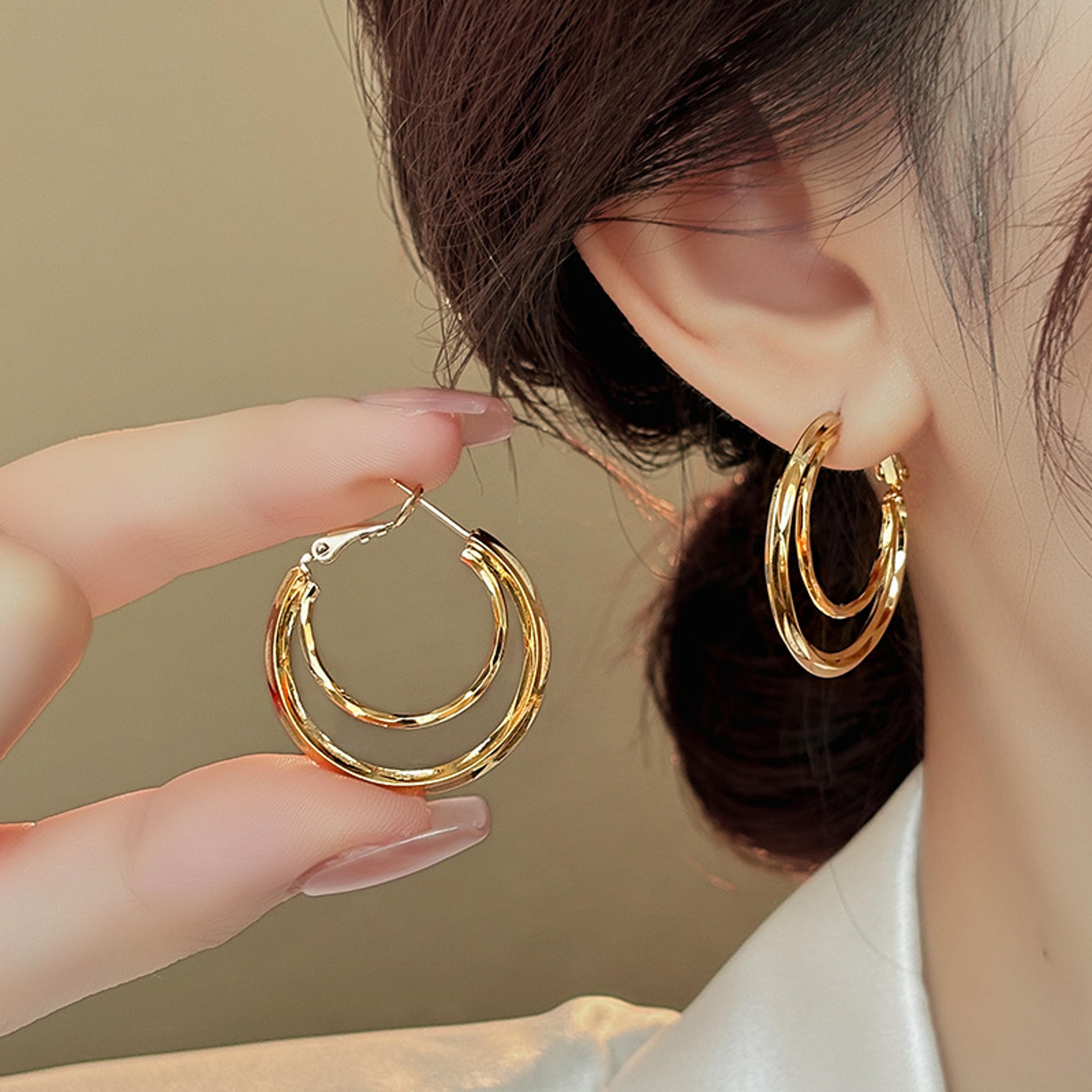 gold hoop earrings for women statement geometric layered circle fashion jewelry