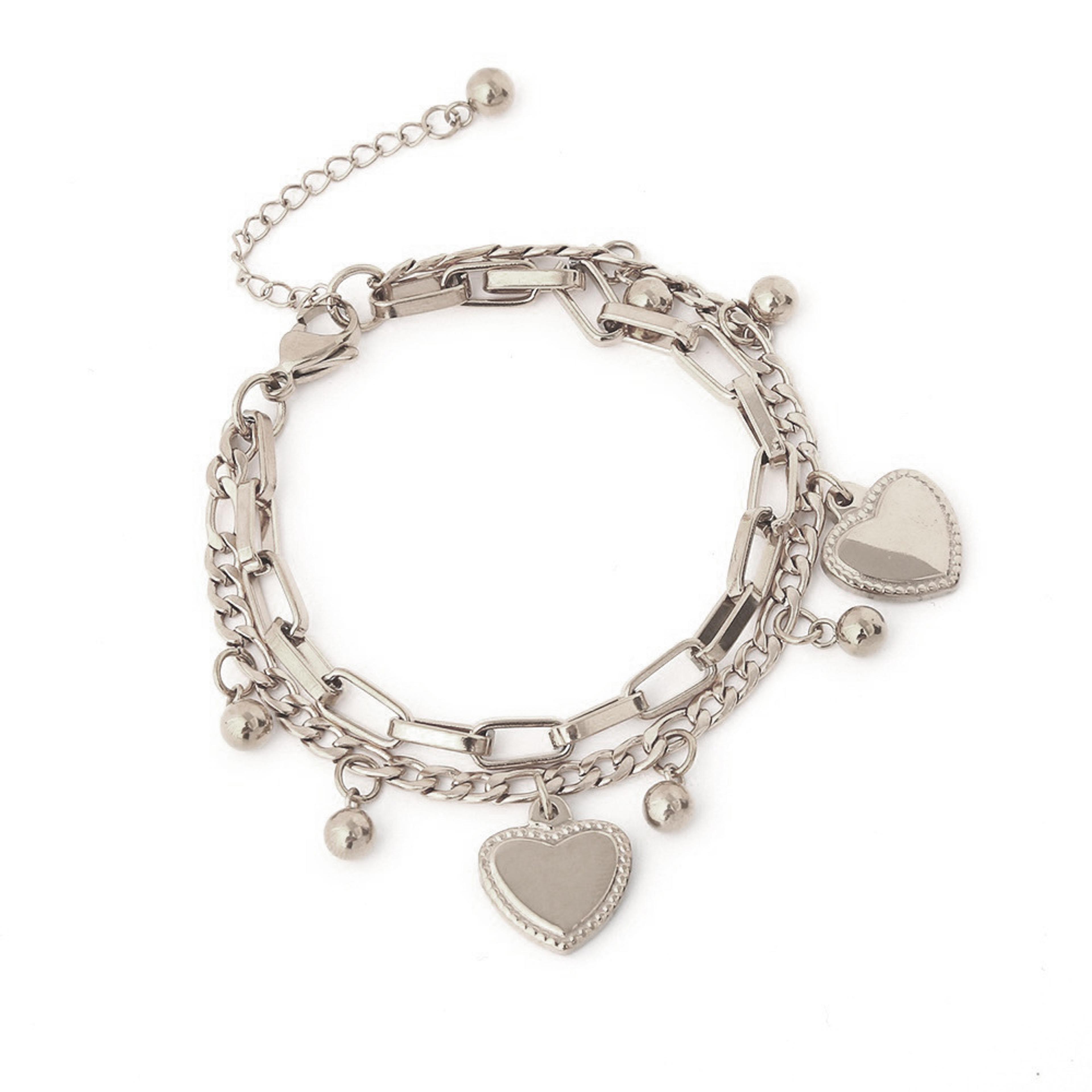 layered heart stainless steel bracelet for women elegant gold chain fashion jewelry gift