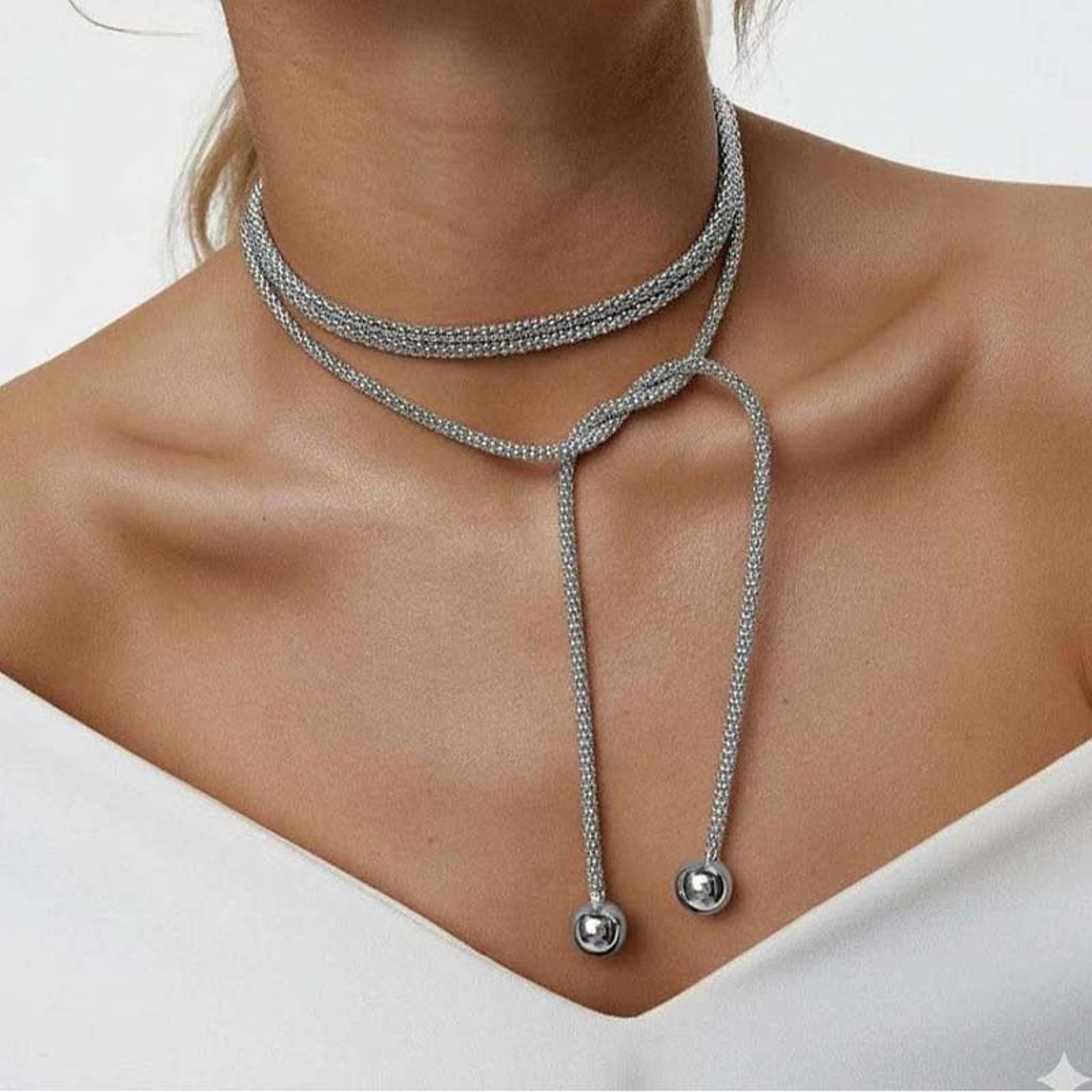 stainless steel layered ball chain necklace adjustable unisex statement jewelry