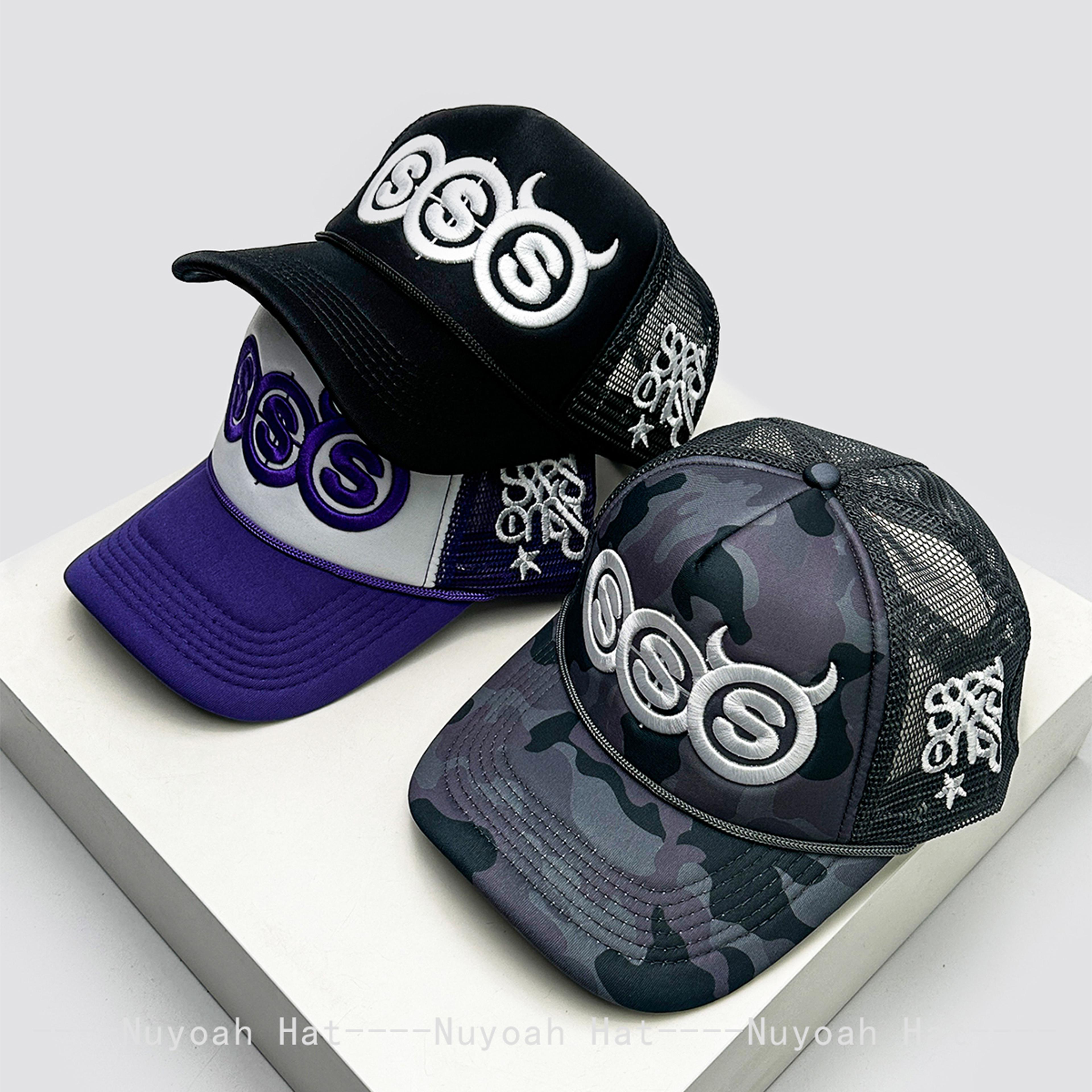 devil horn trucker hat mesh baseball cap with embroidered letter design for men & women