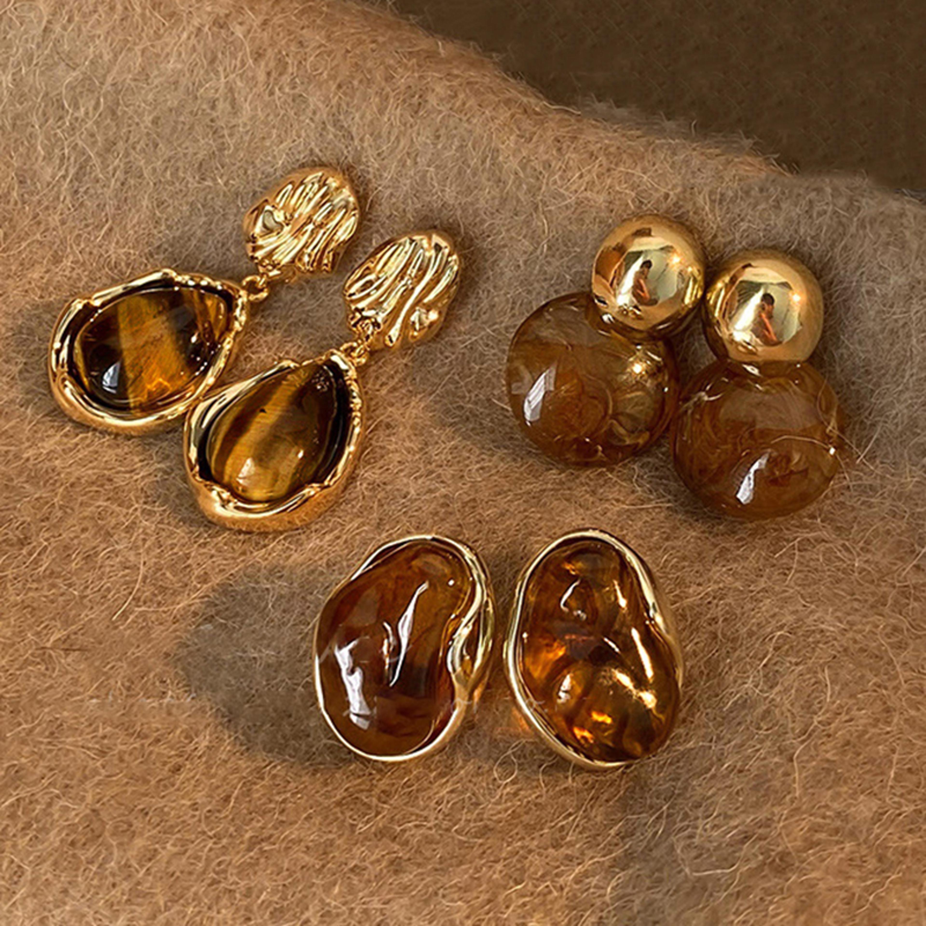 vintage tiger eye stone earrings brown resin vintage dangle earrings for women
