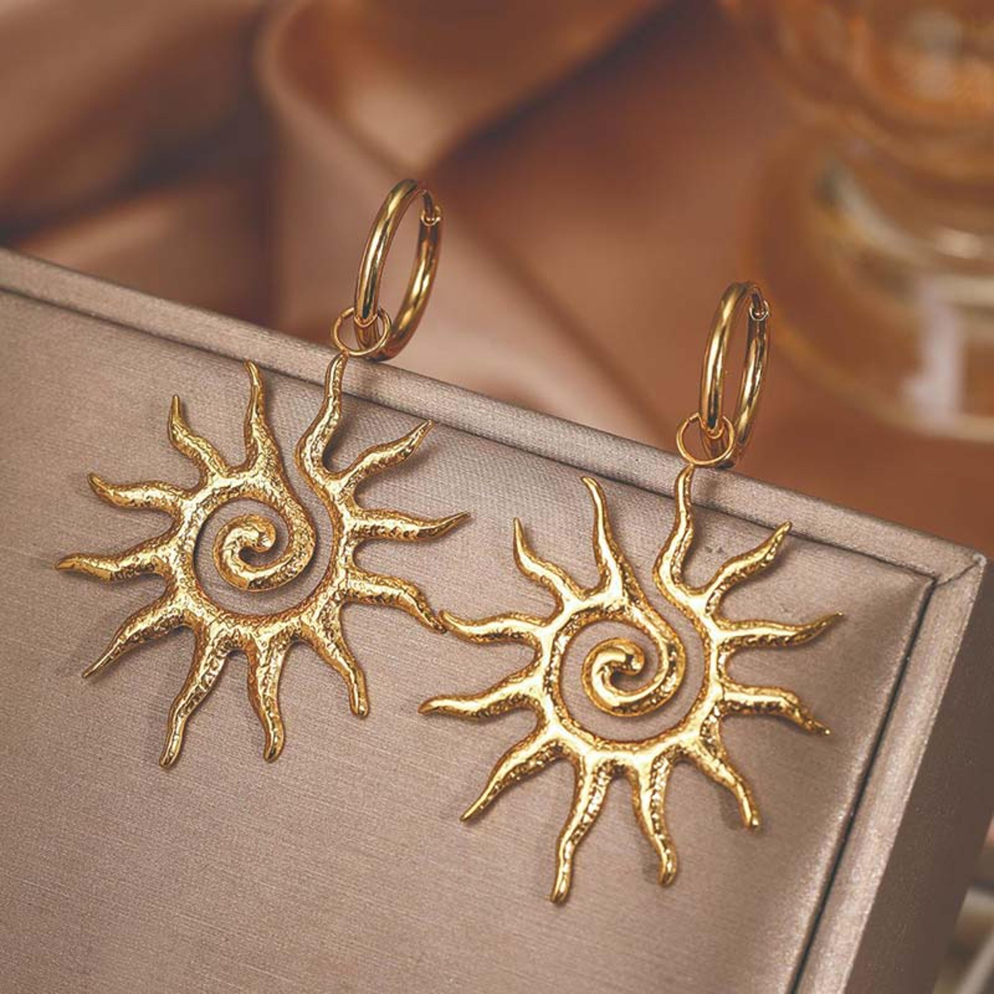 vintage sunflower gold drop earrings for women stainless steel geometric dangle jewelry