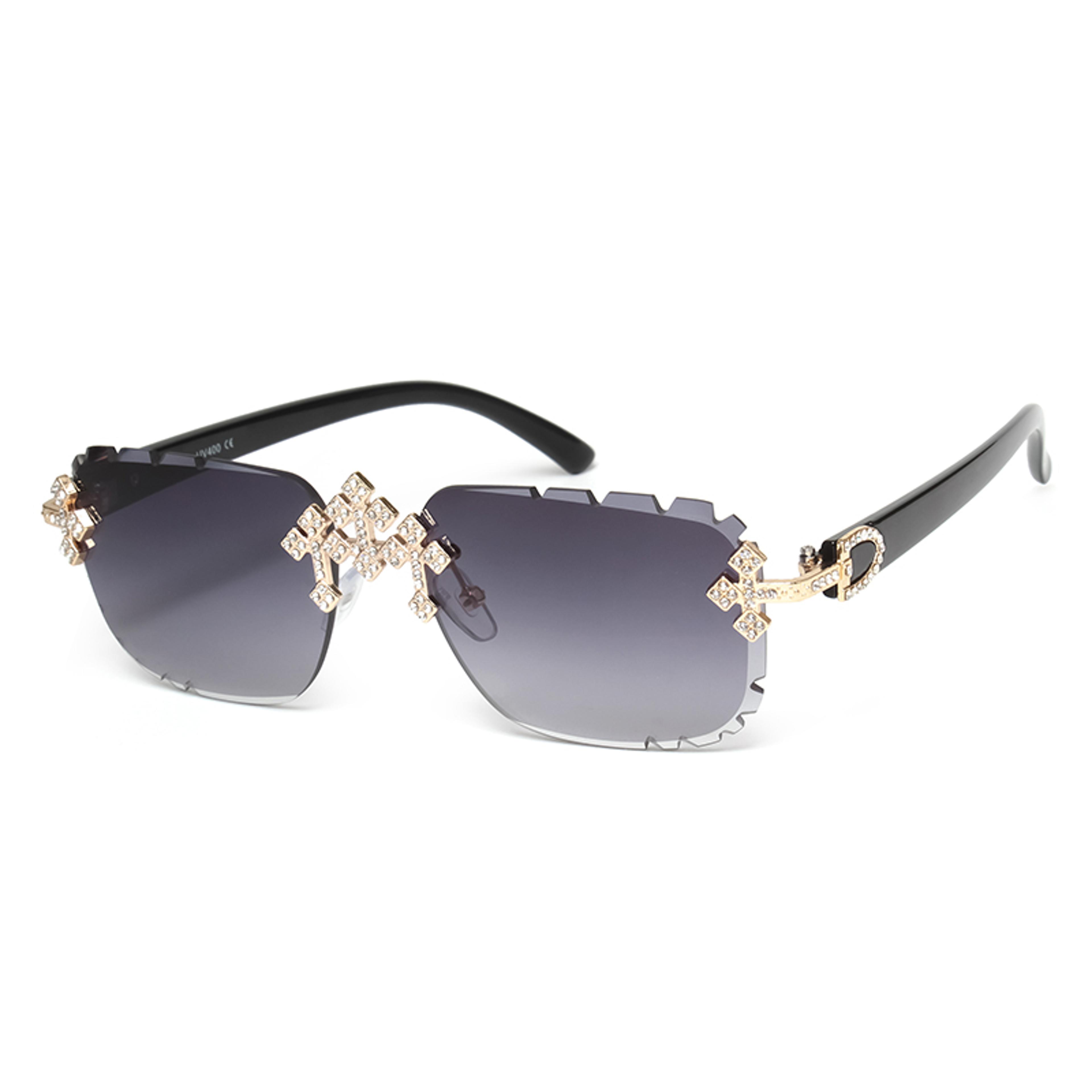 luxury rimless square sunglasses for women with crystal metal frame uv protection