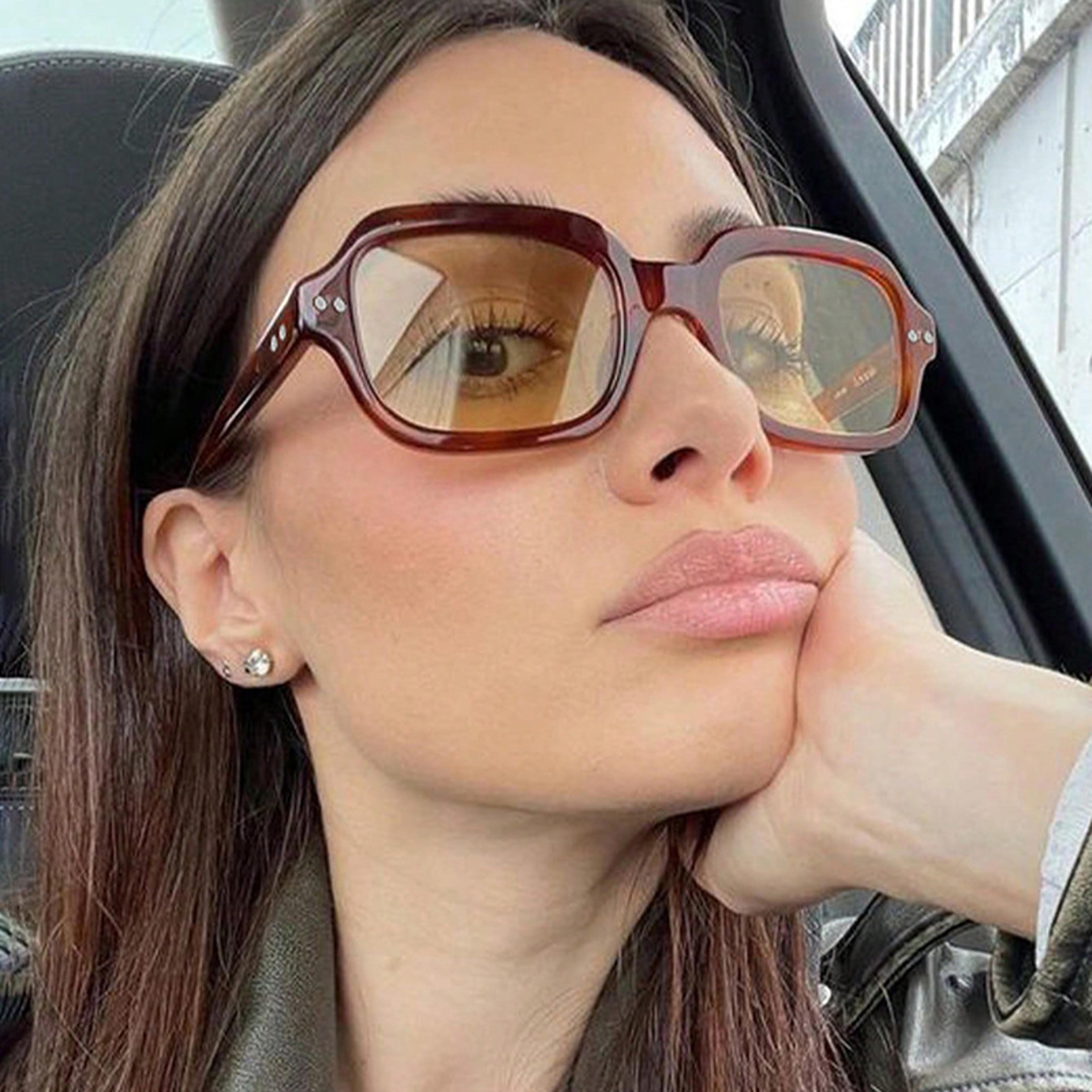 vintage square sunglasses with rivet accents thick frame fashion shades