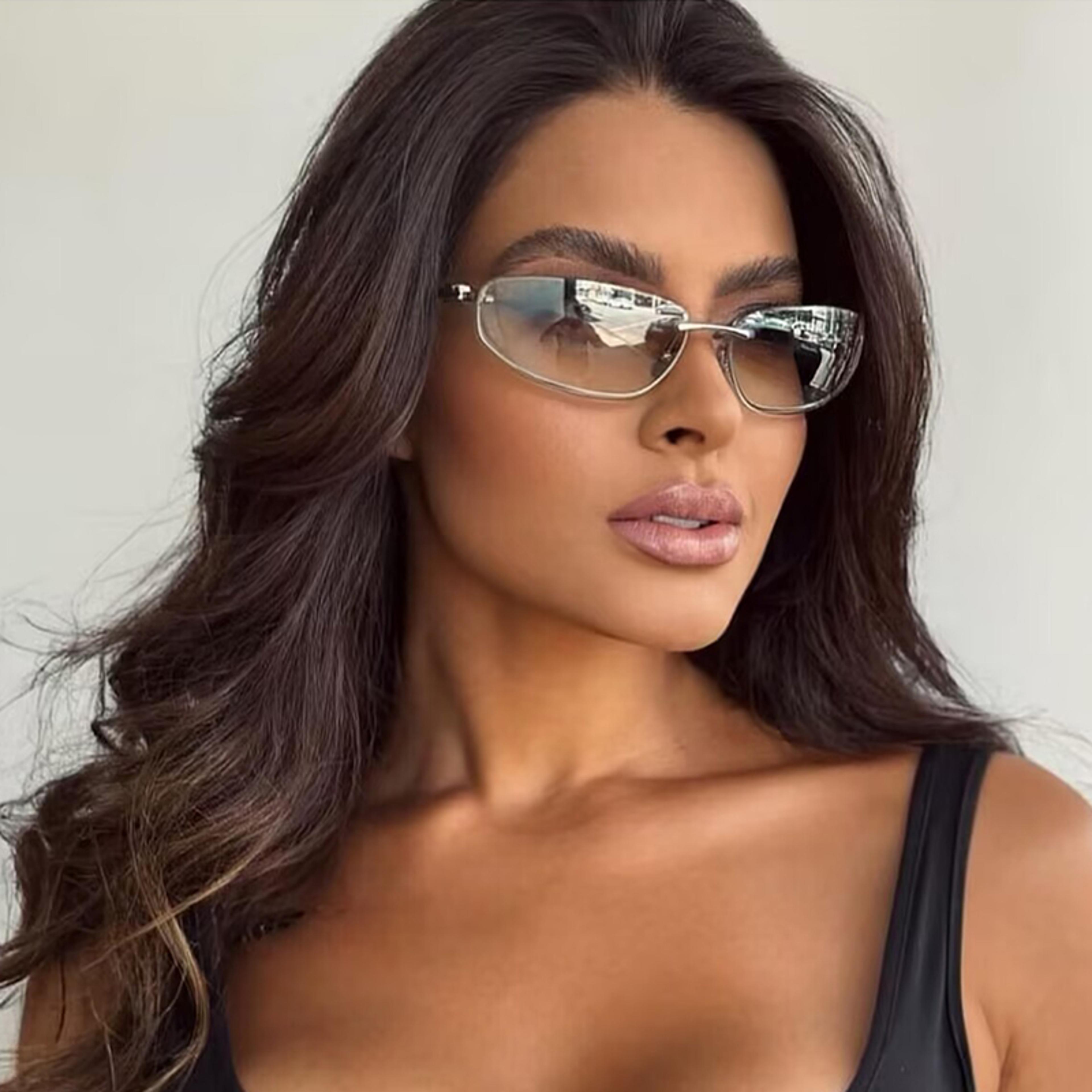 luxury sunglasses rimless oval retro uv fashion shades