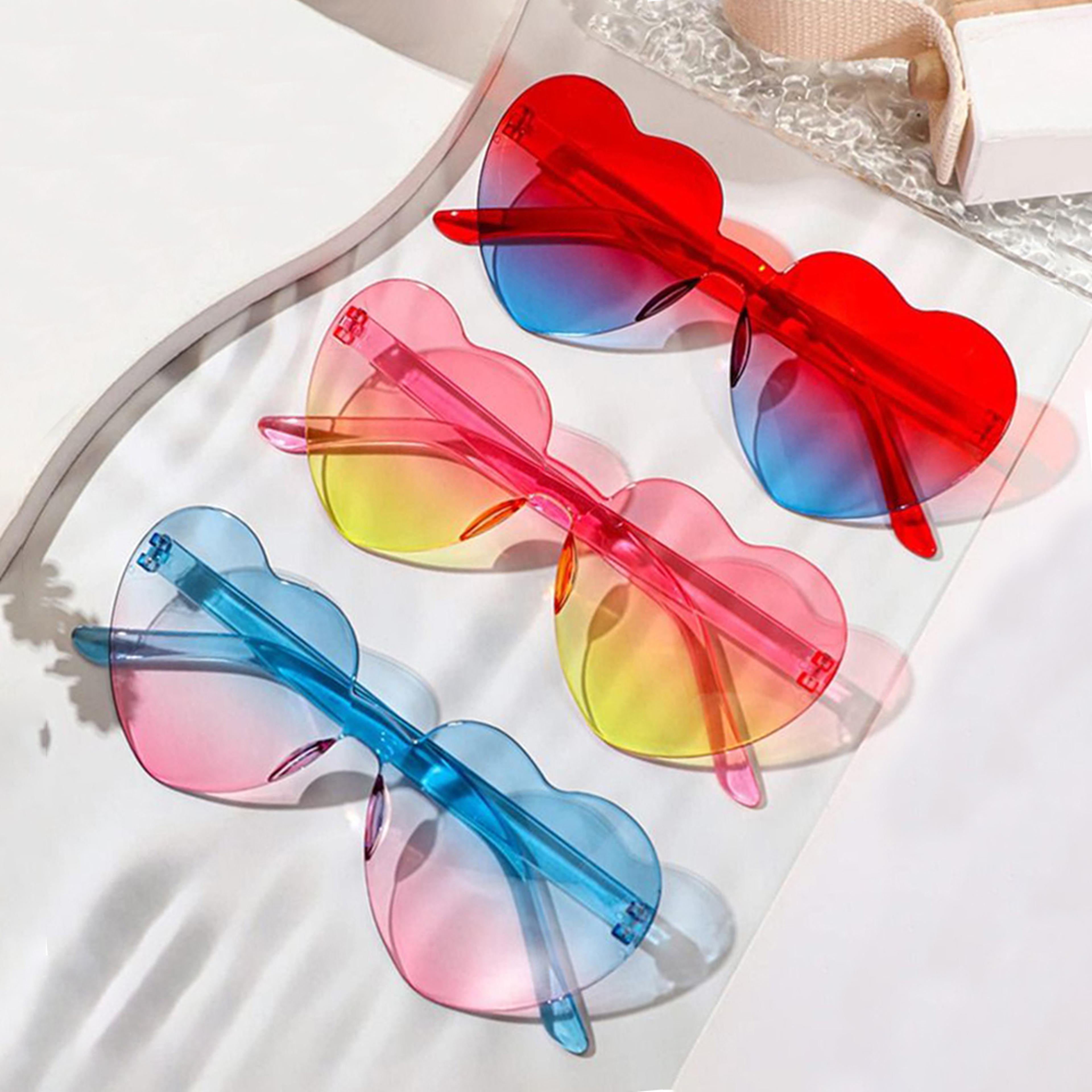 heart shaped rimless sunglasses for women gradient party shades
