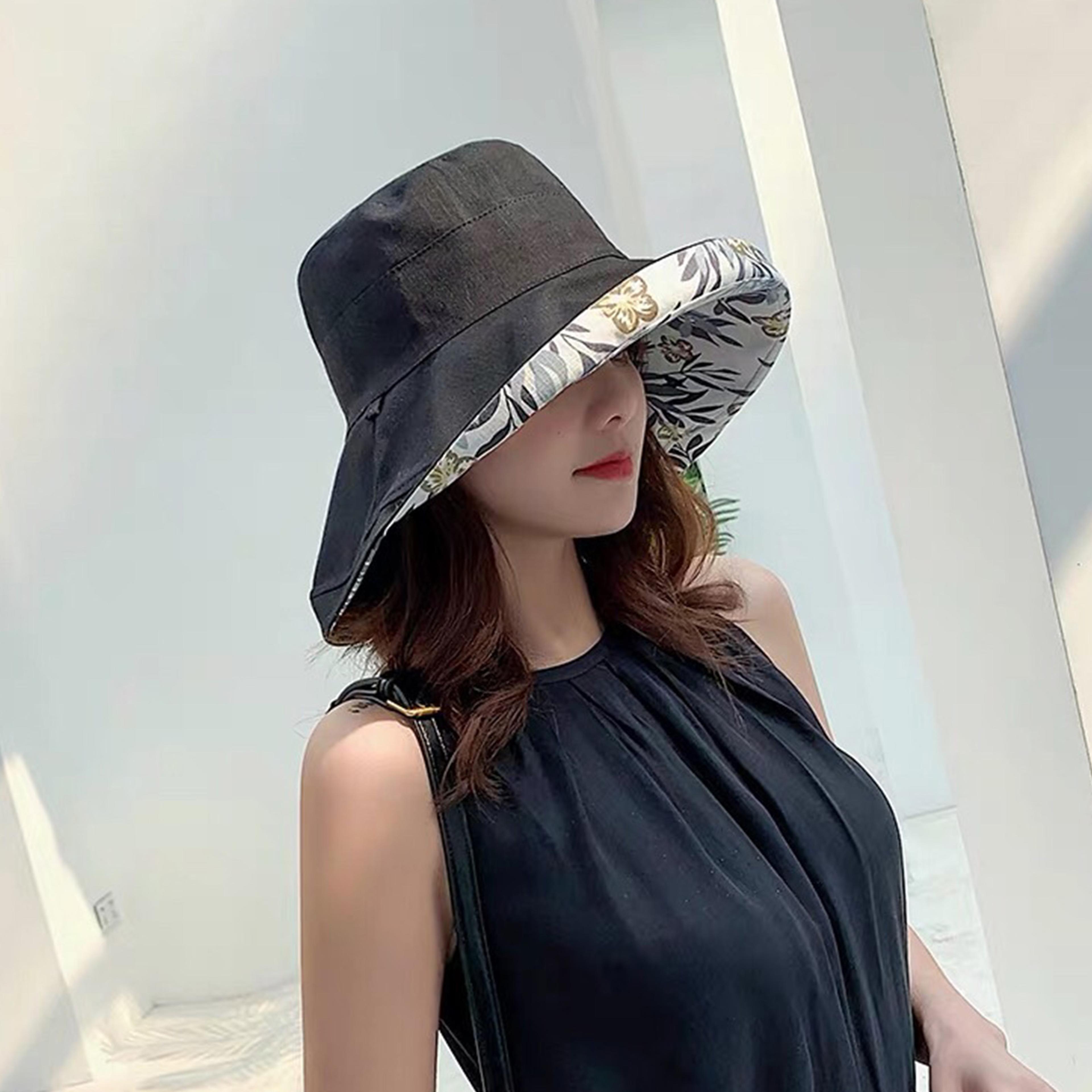 reversible women's bucket hat uv protection cotton linen sun hat for travel, beach & hiking