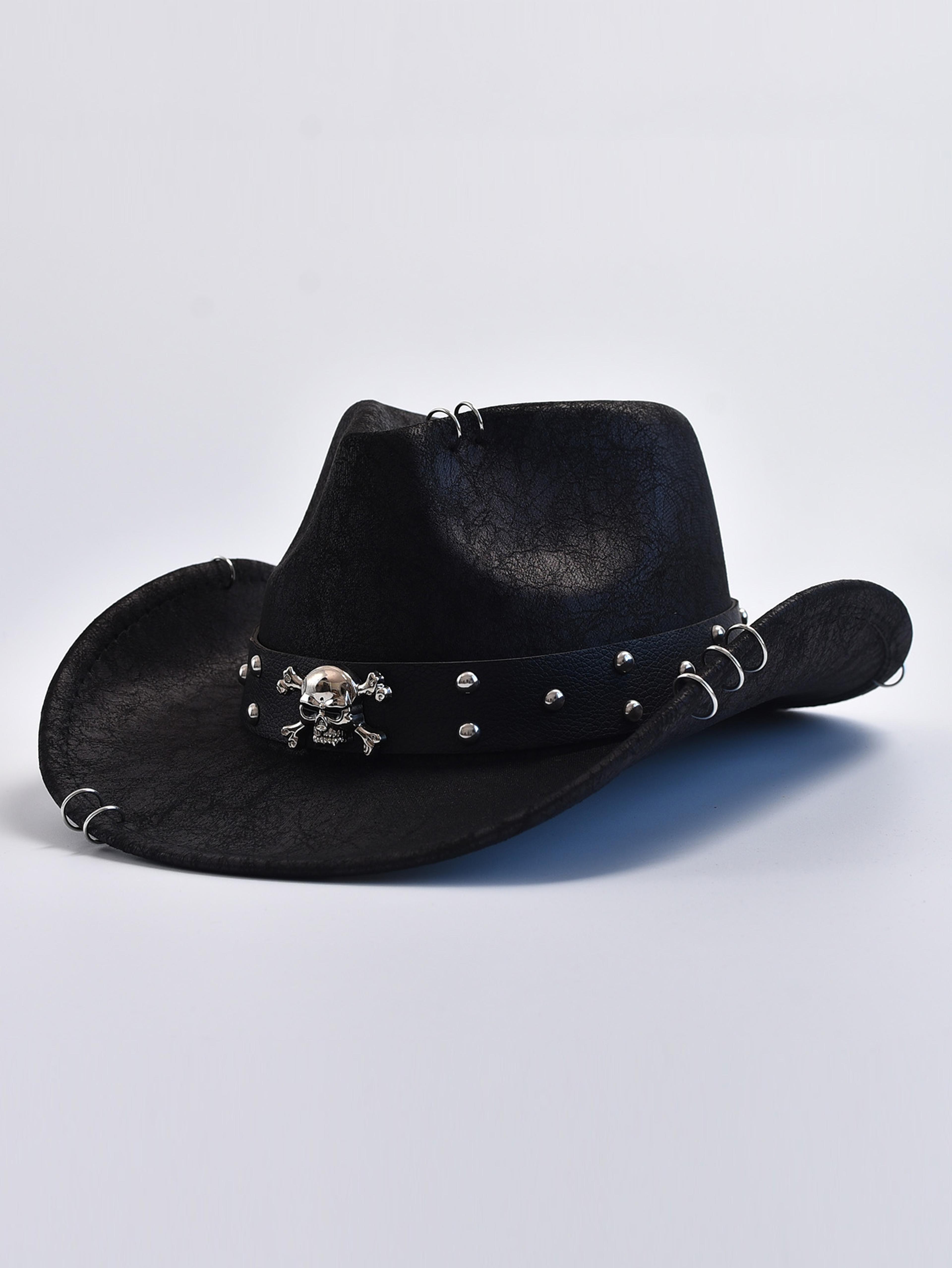 vintage faux leather western cowboy hat for men & women classic cowgirl panama hat