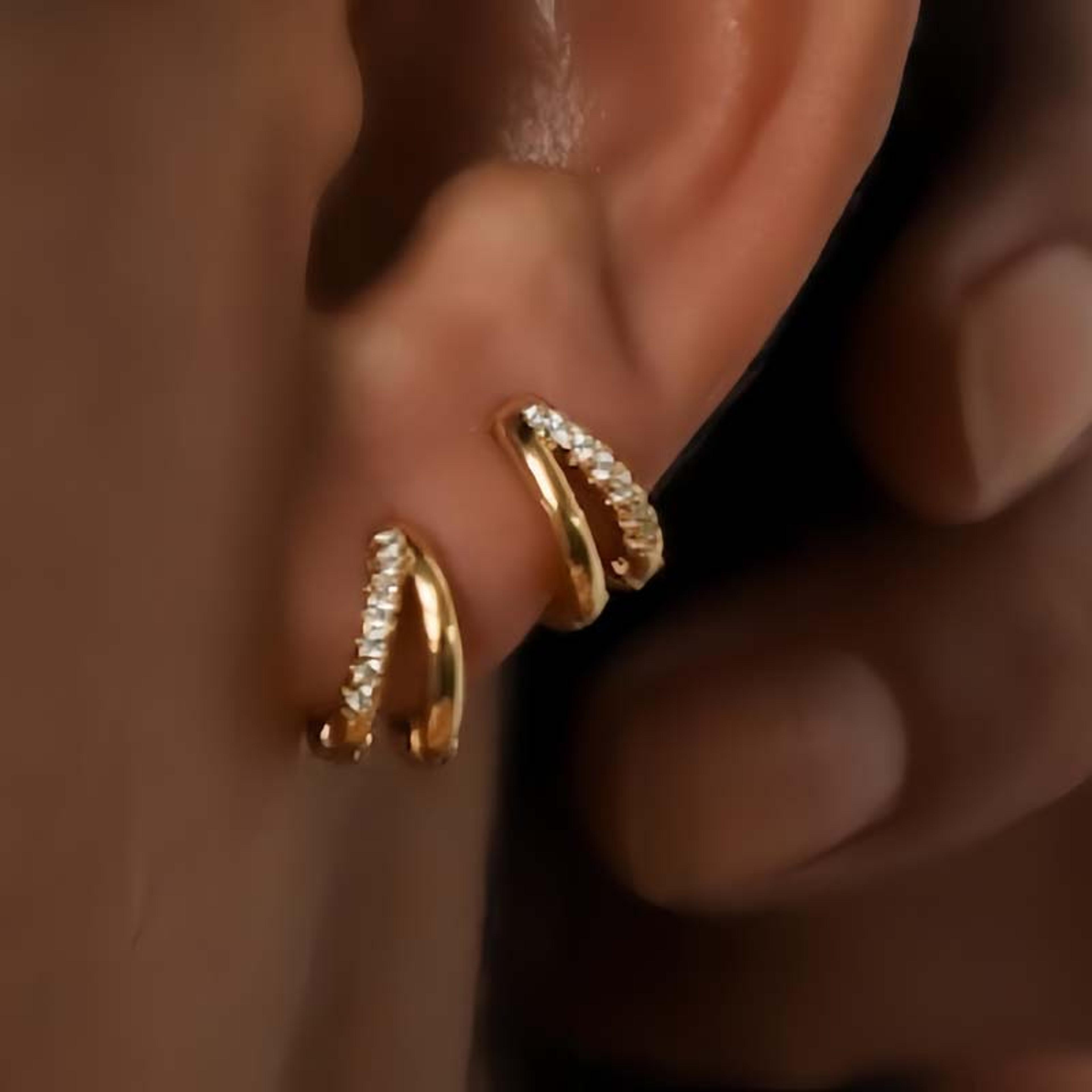 luxury gold hoop earrings double layer crystal huggie hoops for women & girls