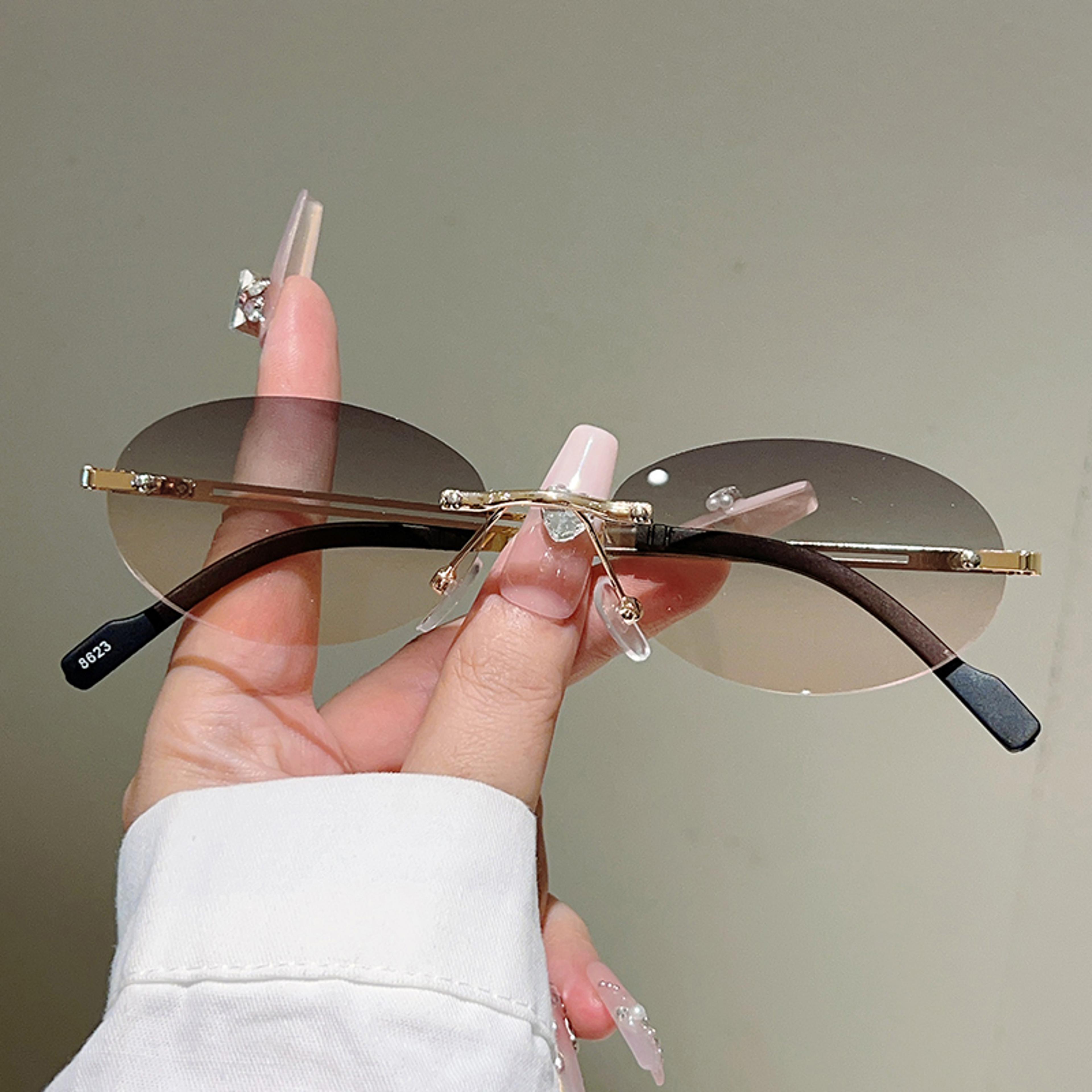 rimless oval sunglasses vintage gradient sunglasses for men & women