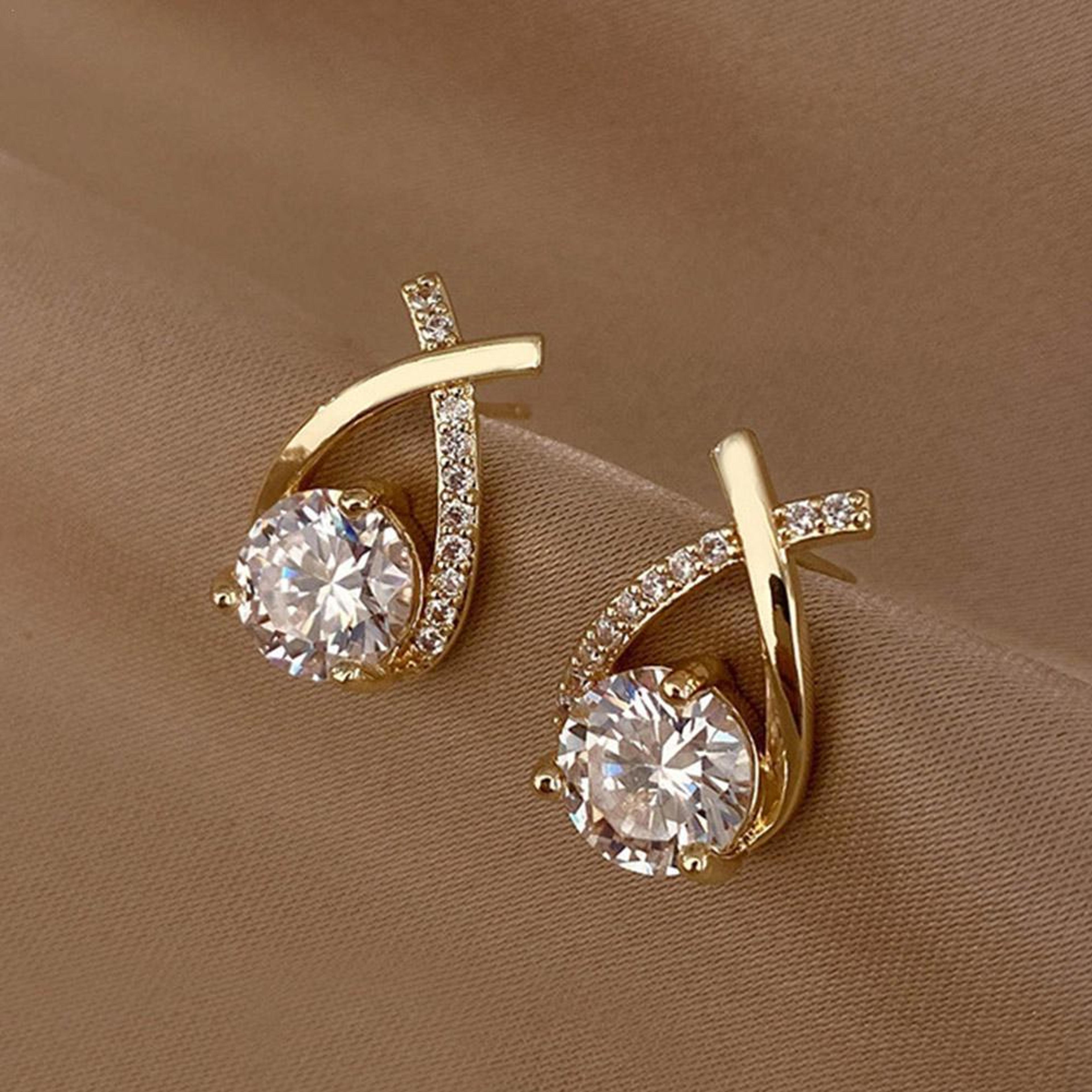 vintage cross stud earrings with crystal fishtail design for women and girls