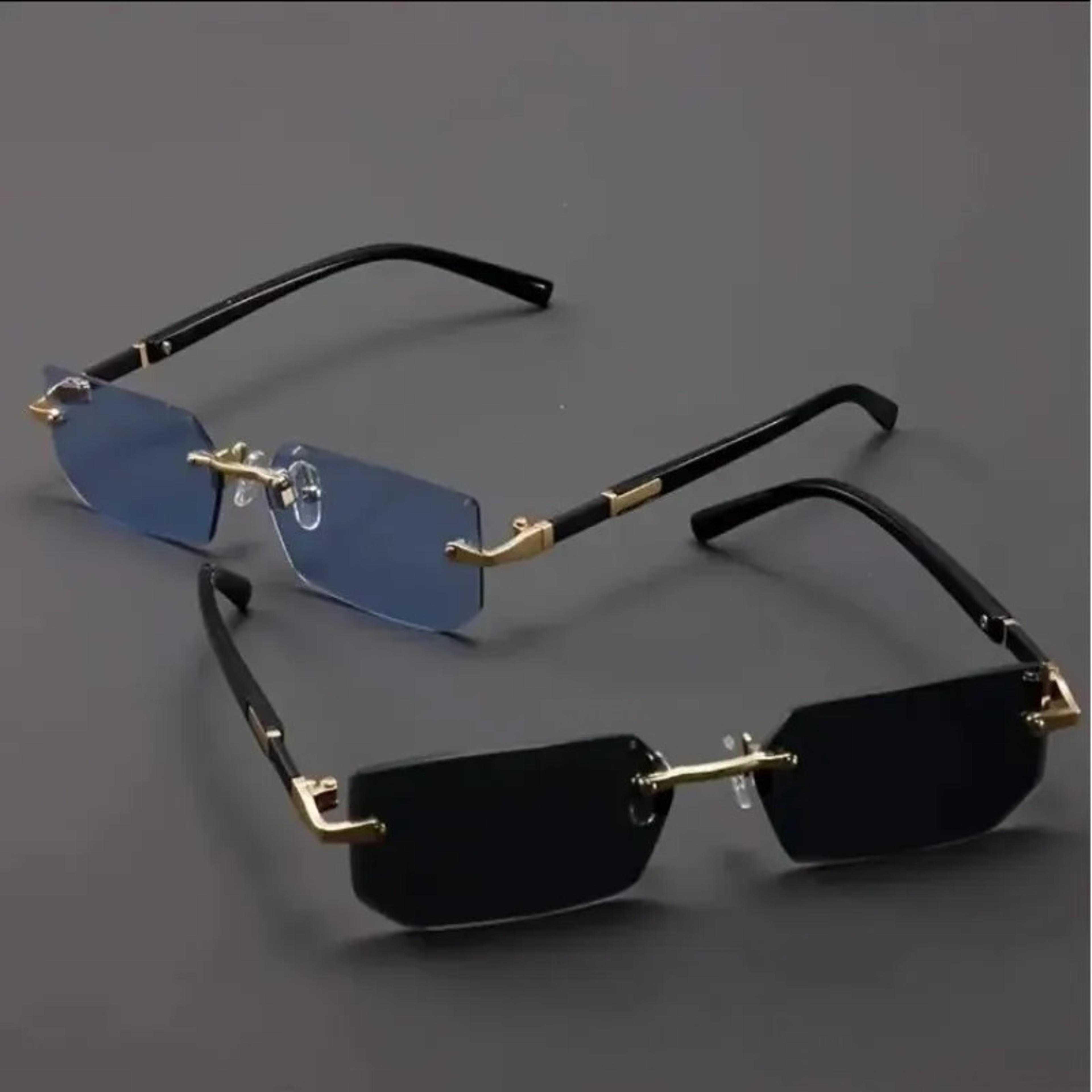 rimless rectangle sunglasses for women & men stylish small fashion uv shades