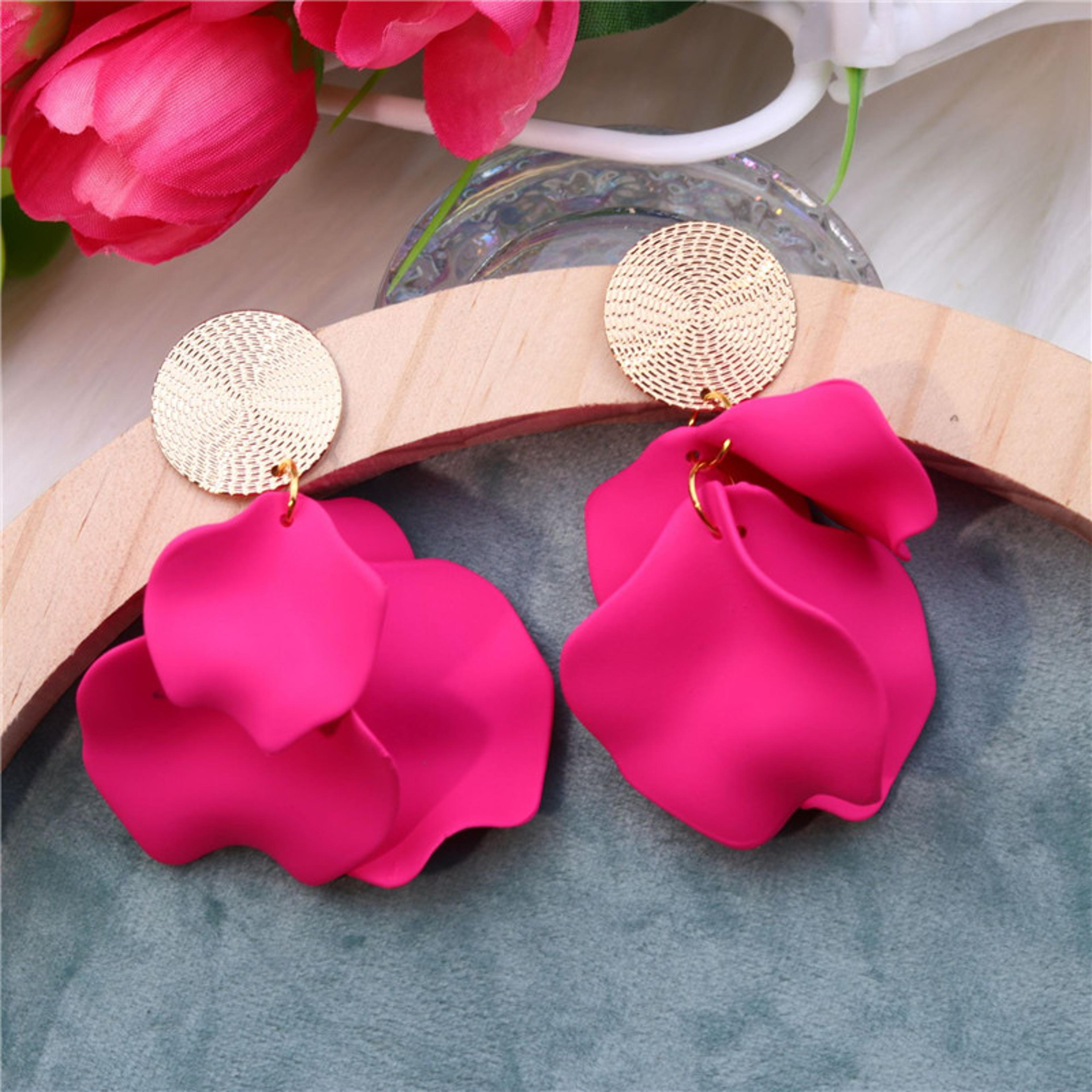 vintage flower drop earrings for women elegant rose pink earrings with korean petal dangle design