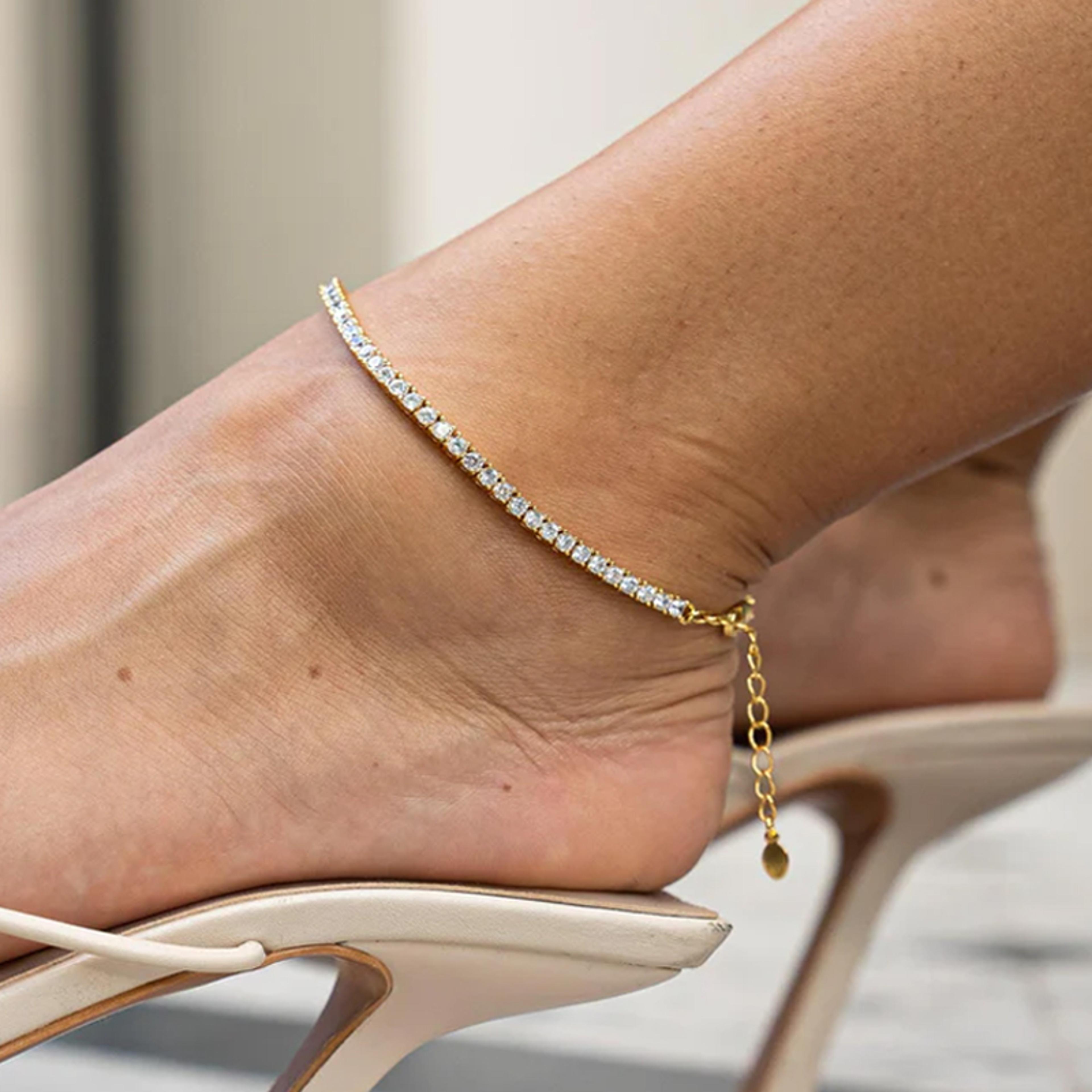 gold plated tennis anklet for women anklet waterproof stainless steel foot chain