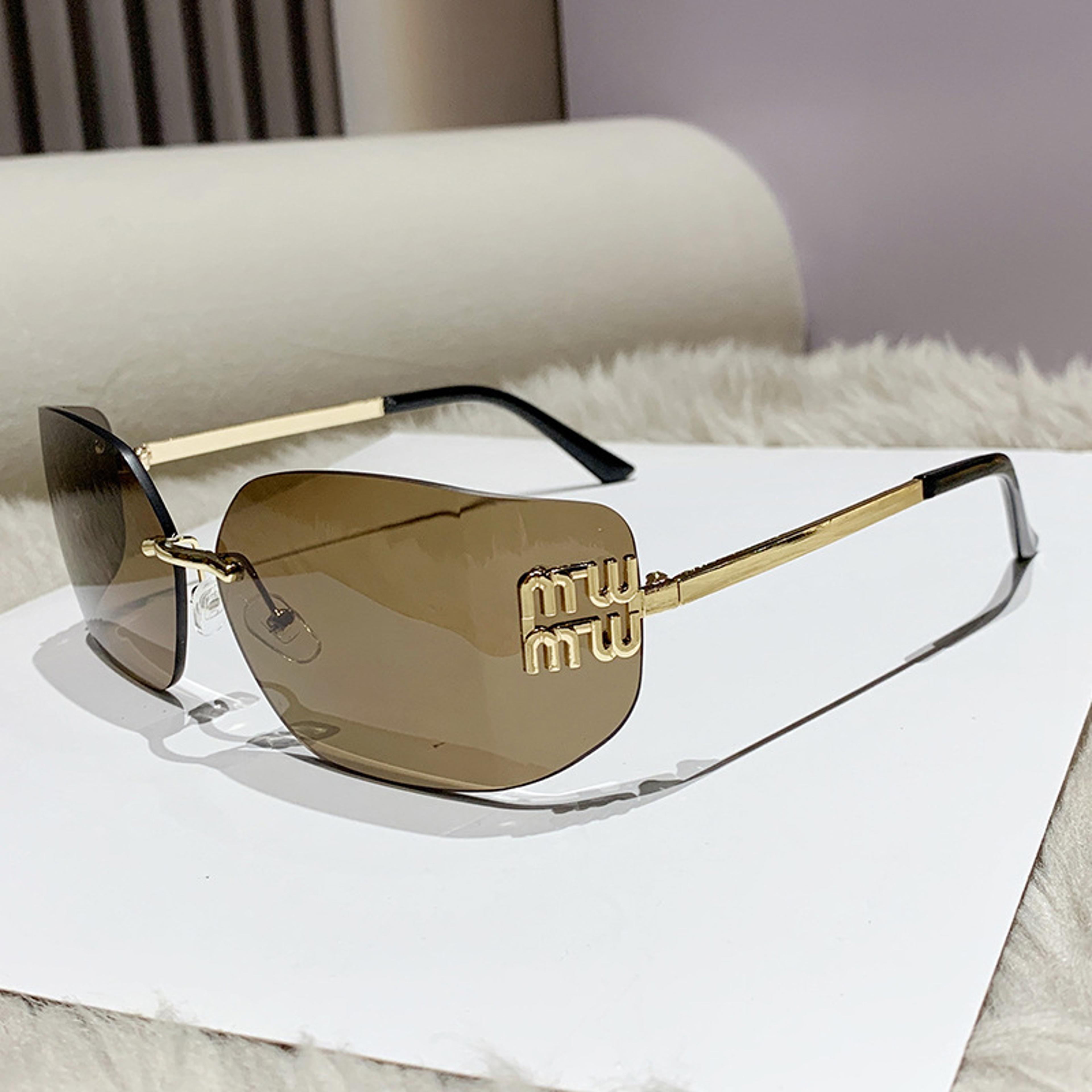 luxury rimless sunglasses for women gradient rectangle designer shades with metal rivet frame