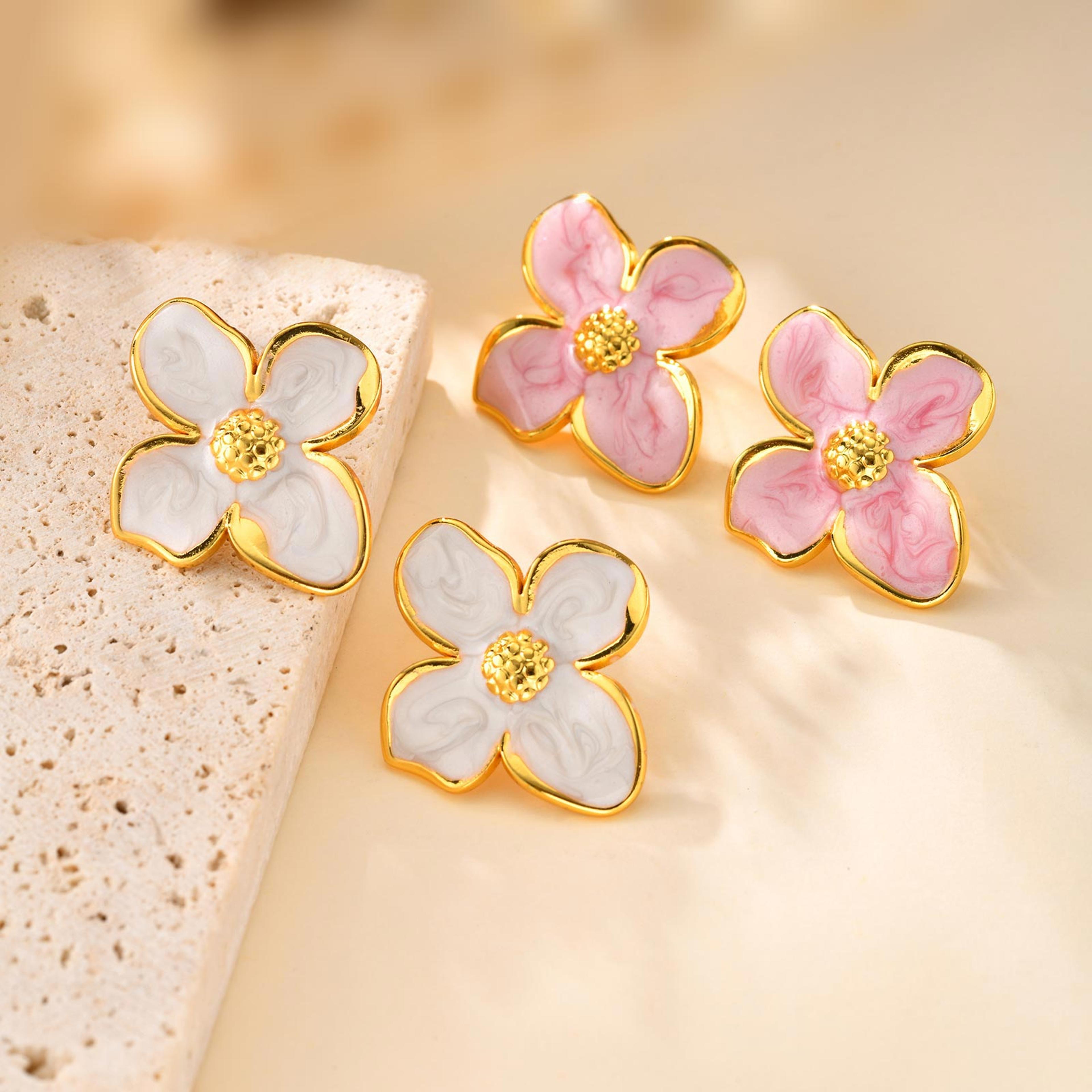 elegant flower stud earrings waterproof stainless steel earrings for everyday wear