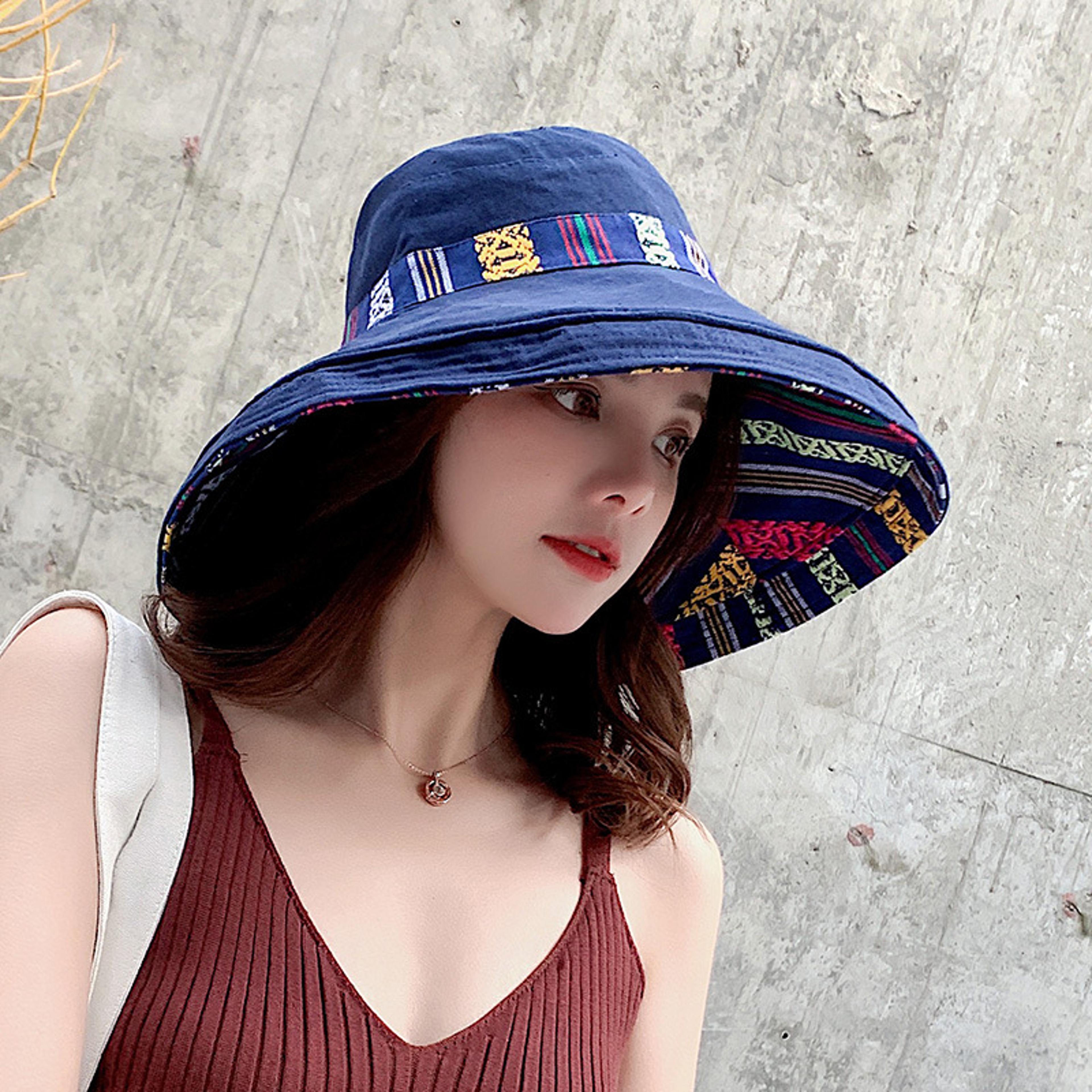 reversible wide brim bucket hat for women with uv protection for summer travel