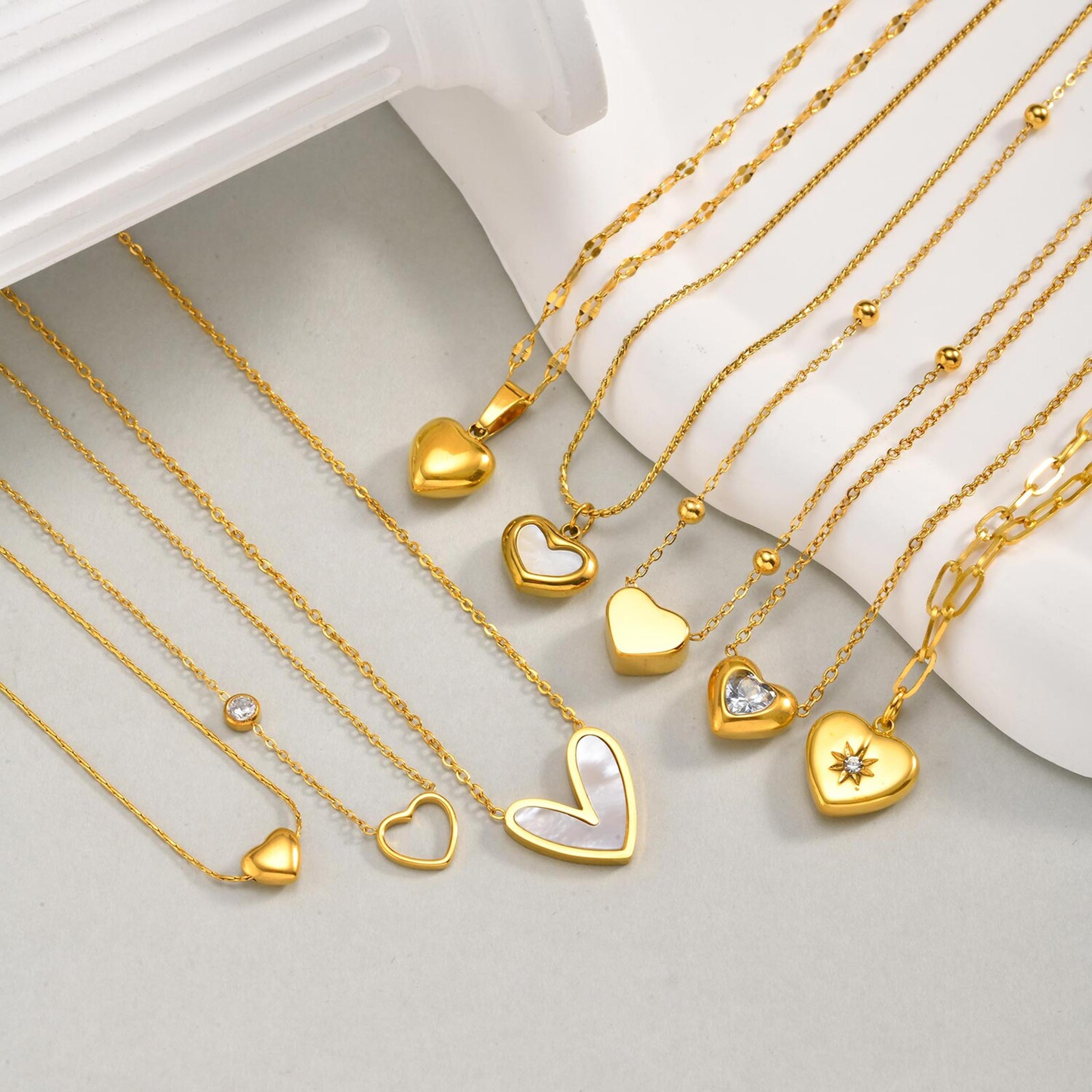 minimalist heart pendant necklace stainless steel layering necklace for women