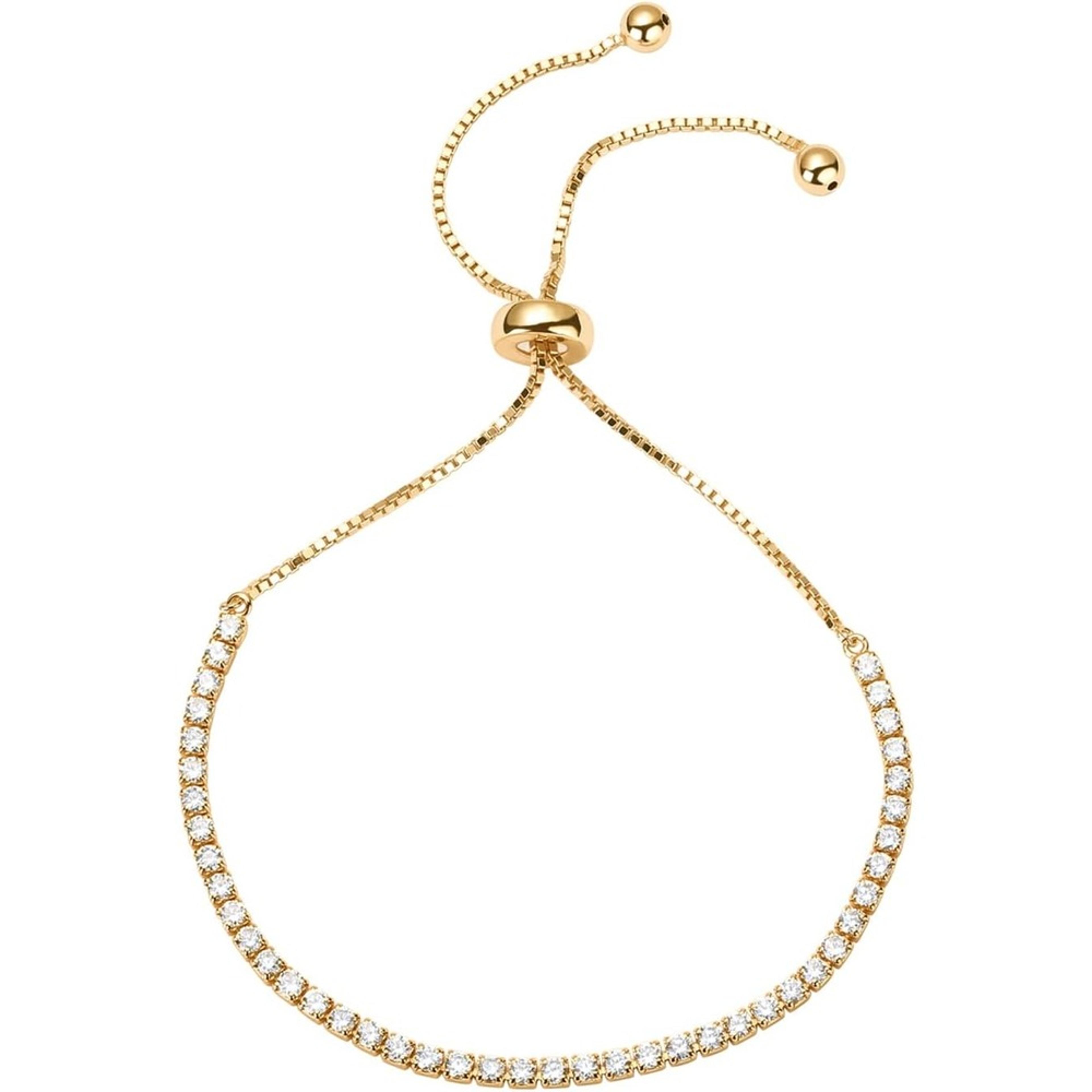 gold plated bracelet with tennis bracelet design & cubic zirconia adjustable slider