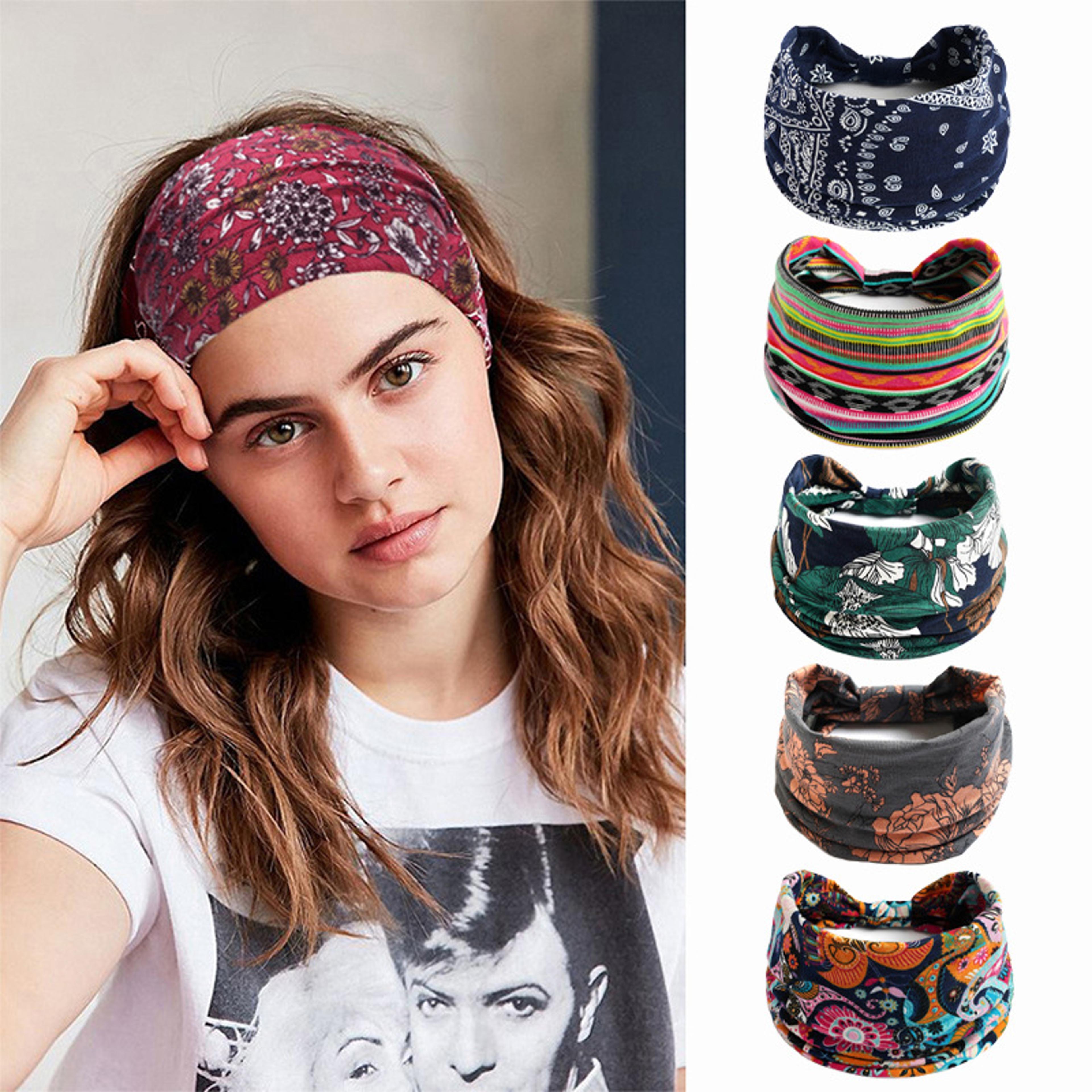 retro paisley headband for women wide boho headband soft elastic yoga hair wrap