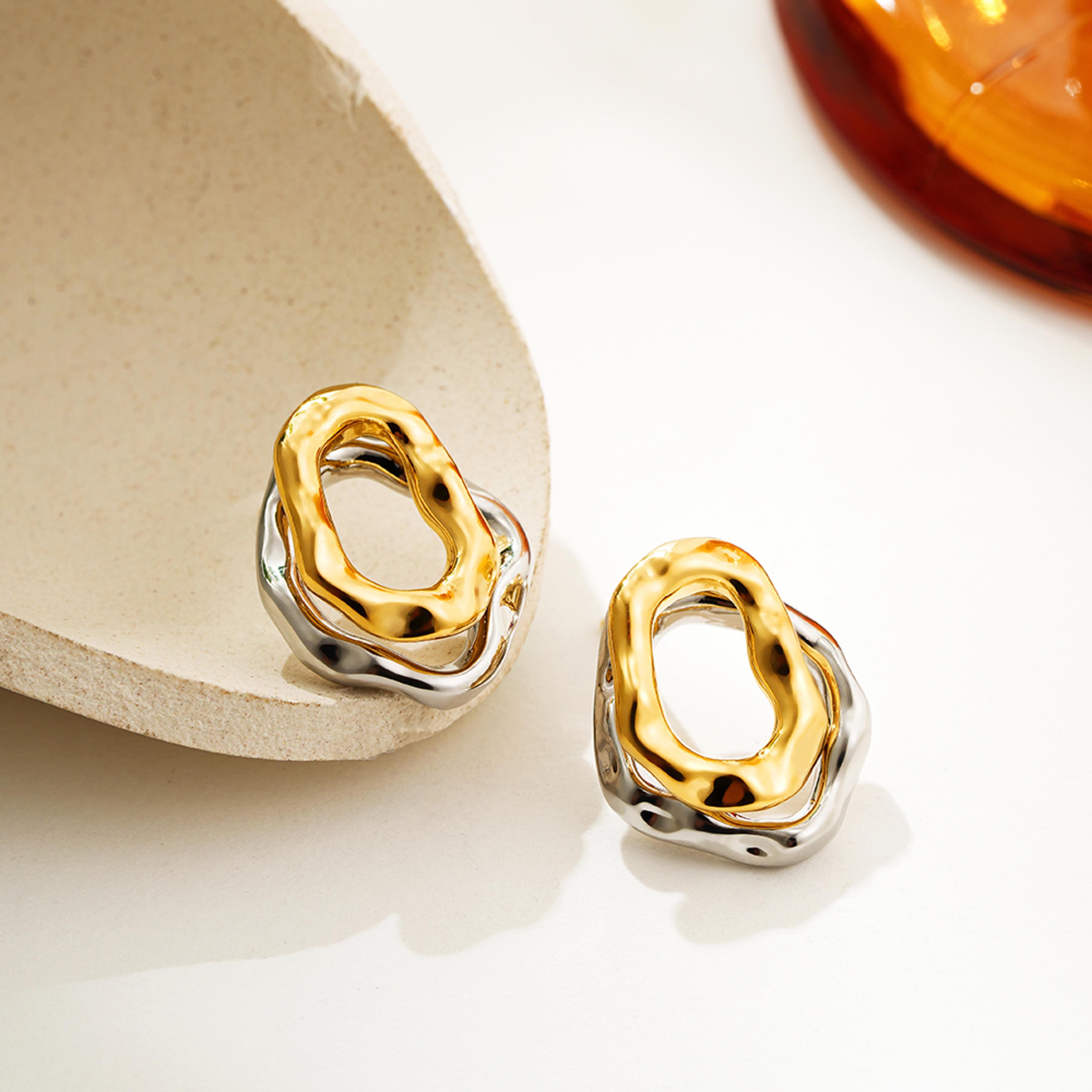 geometric stainless steel bilayer stud earrings for women modern gold & silver jewelry