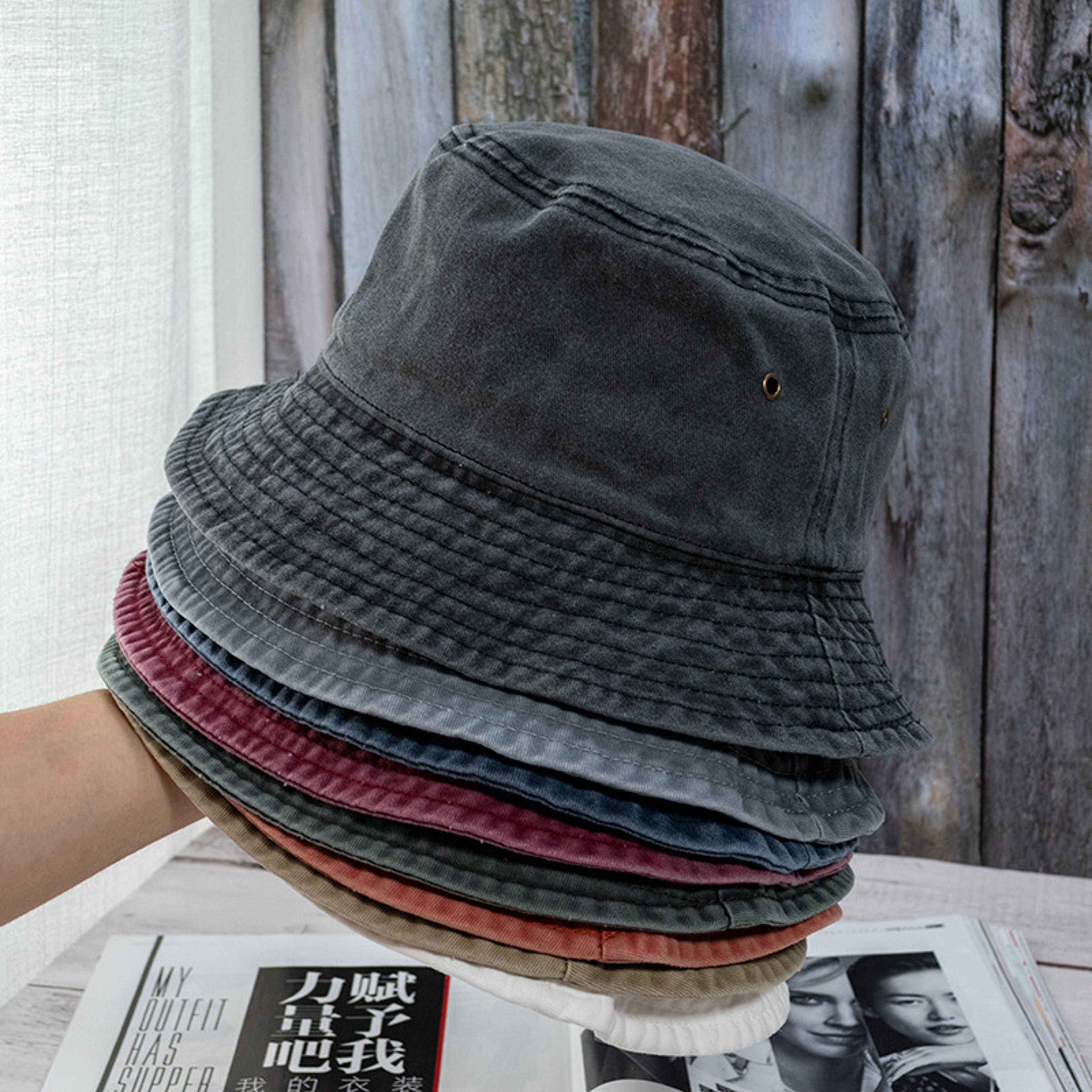 vintage washed denim bucket hat for men & women casual unisex bucket hat for outdoor sun protection