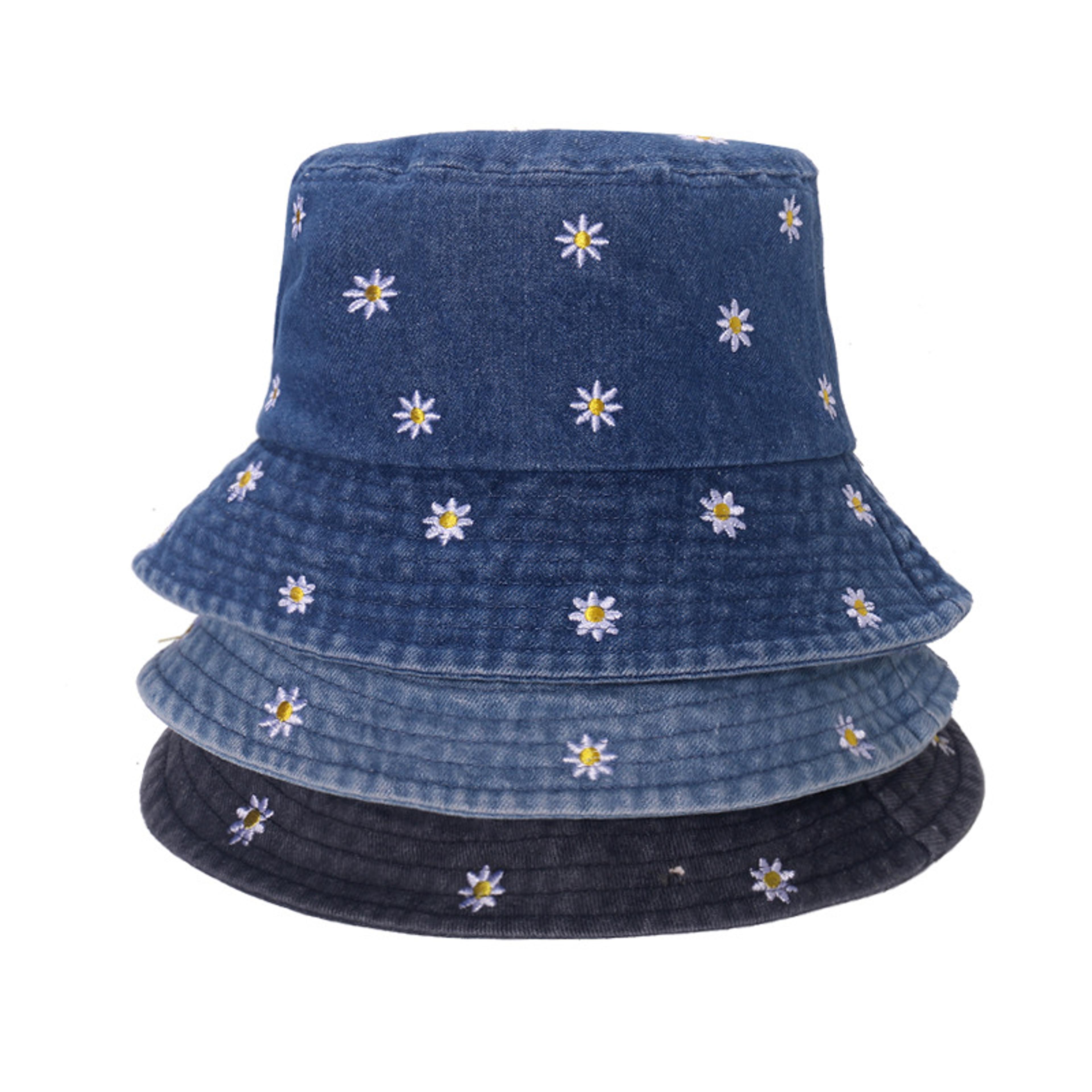 women's bucket hat with embroidered daisy cotton summer sun hat for travel & beach
