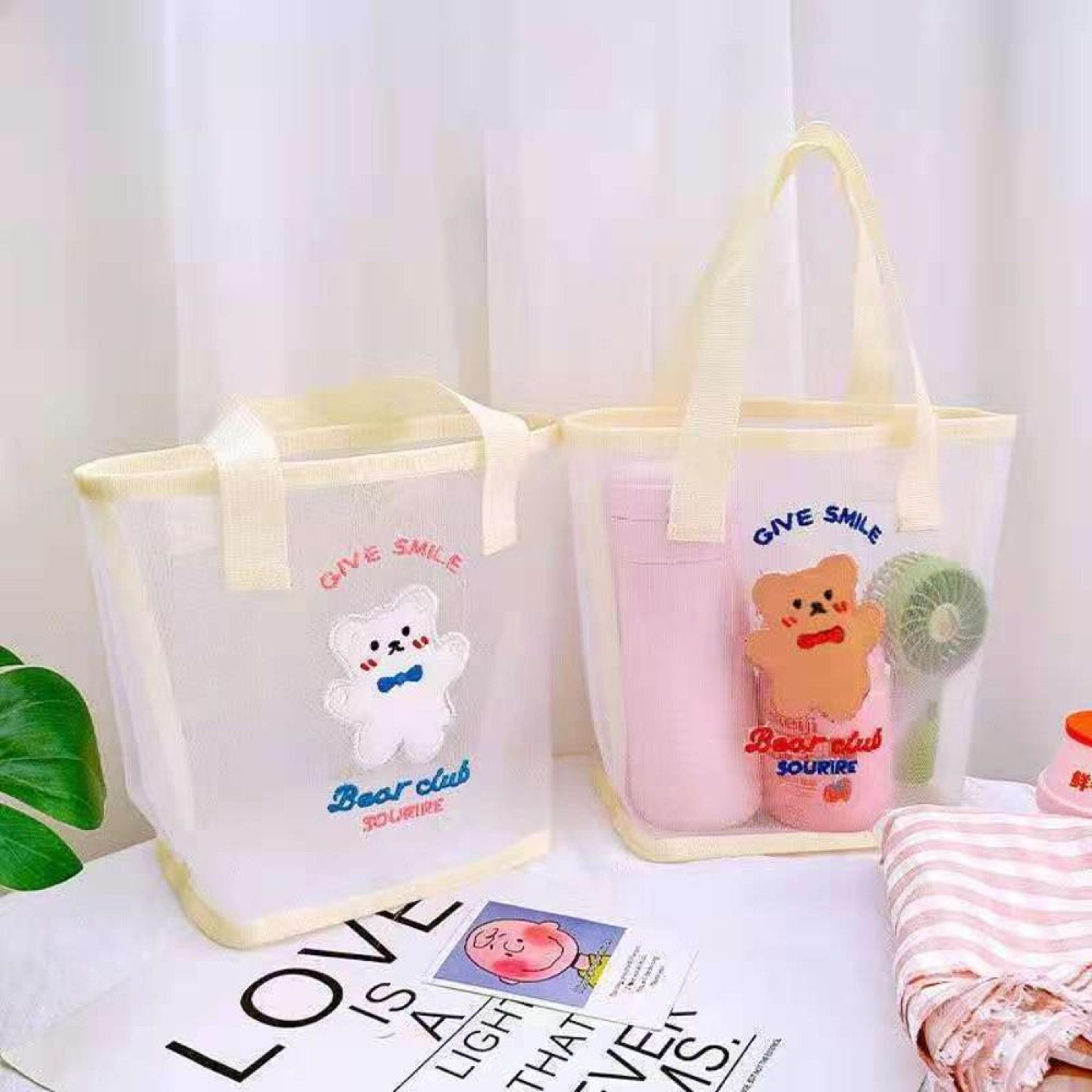 cute bear mesh cosmetic bag travel makeup organizer for beach, pool & everyday essentials