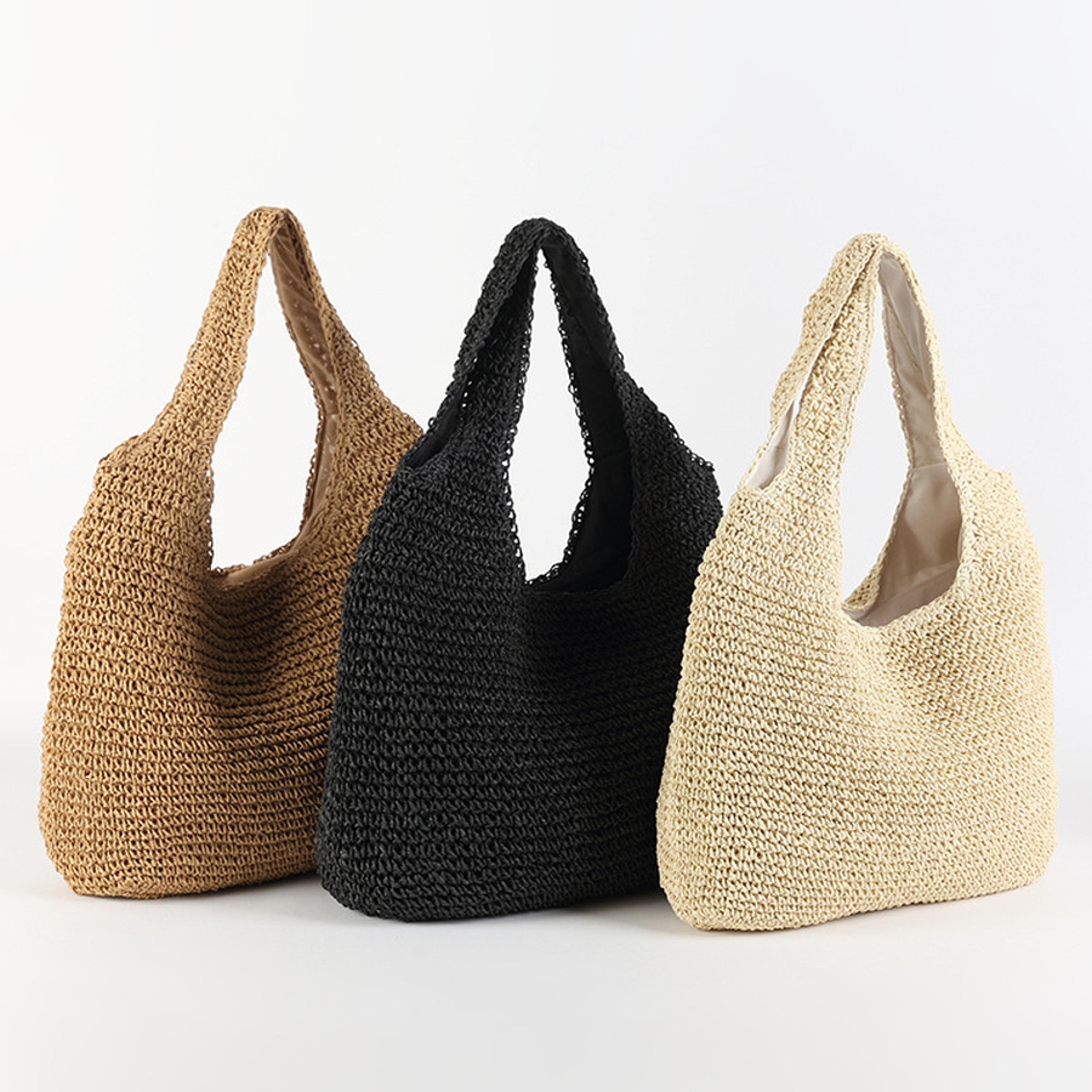 boho rattan shoulder bag large woven straw tote for women beach & everyday carry