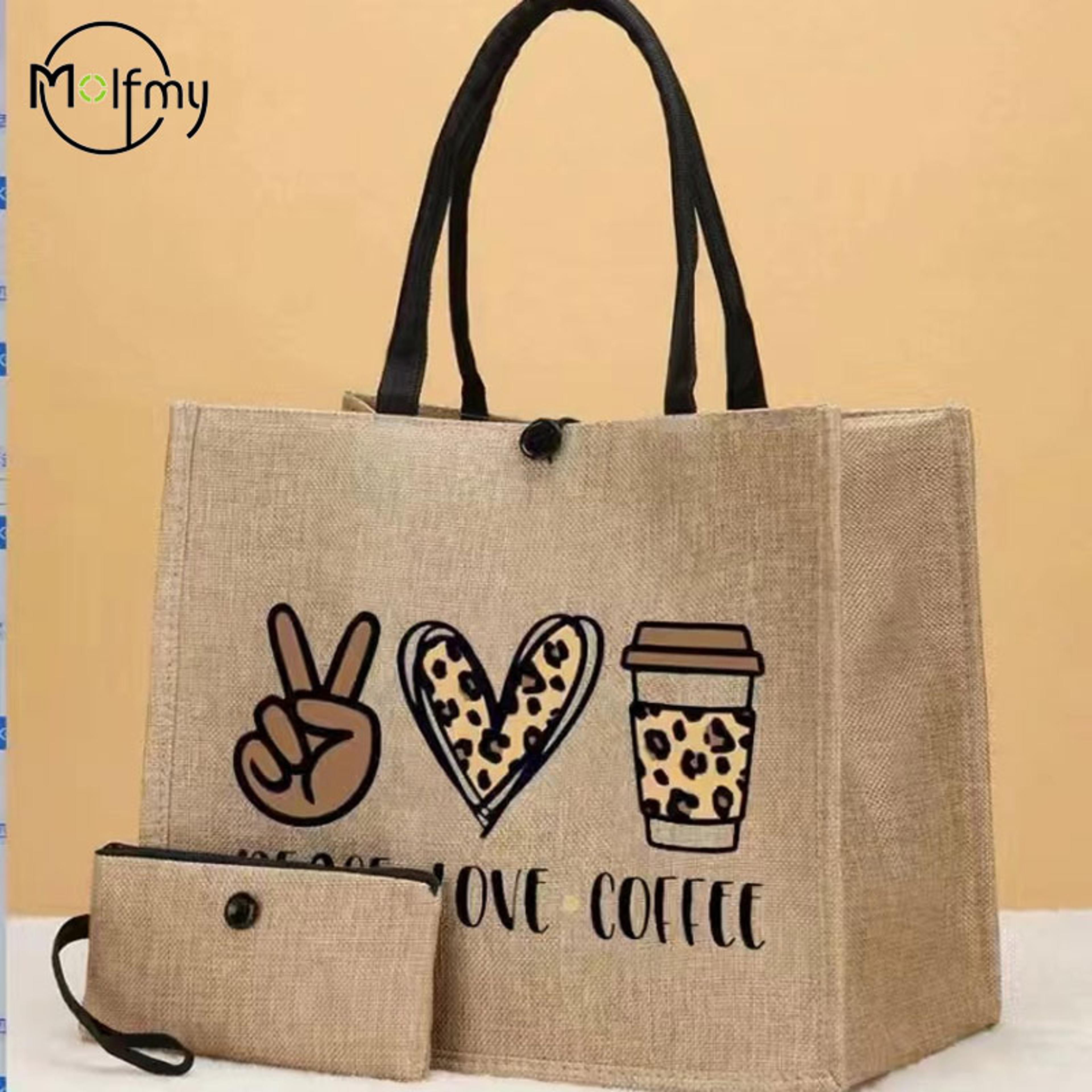 elegant linen tote bag set with makeup pouch & coin purse large capacity canvas tote bag