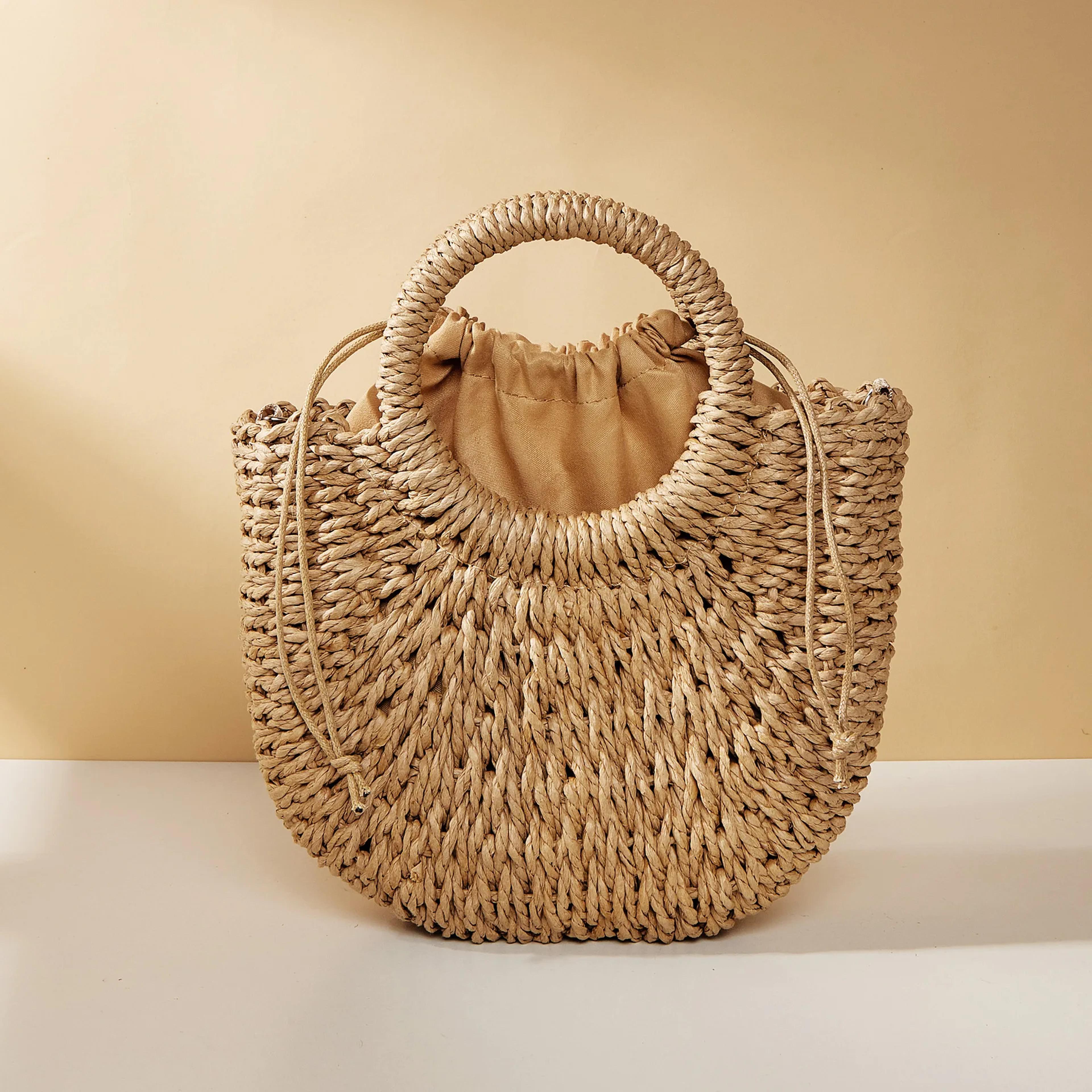 large capacity straw crossbody bag half moon woven beach shoulder handbag for women