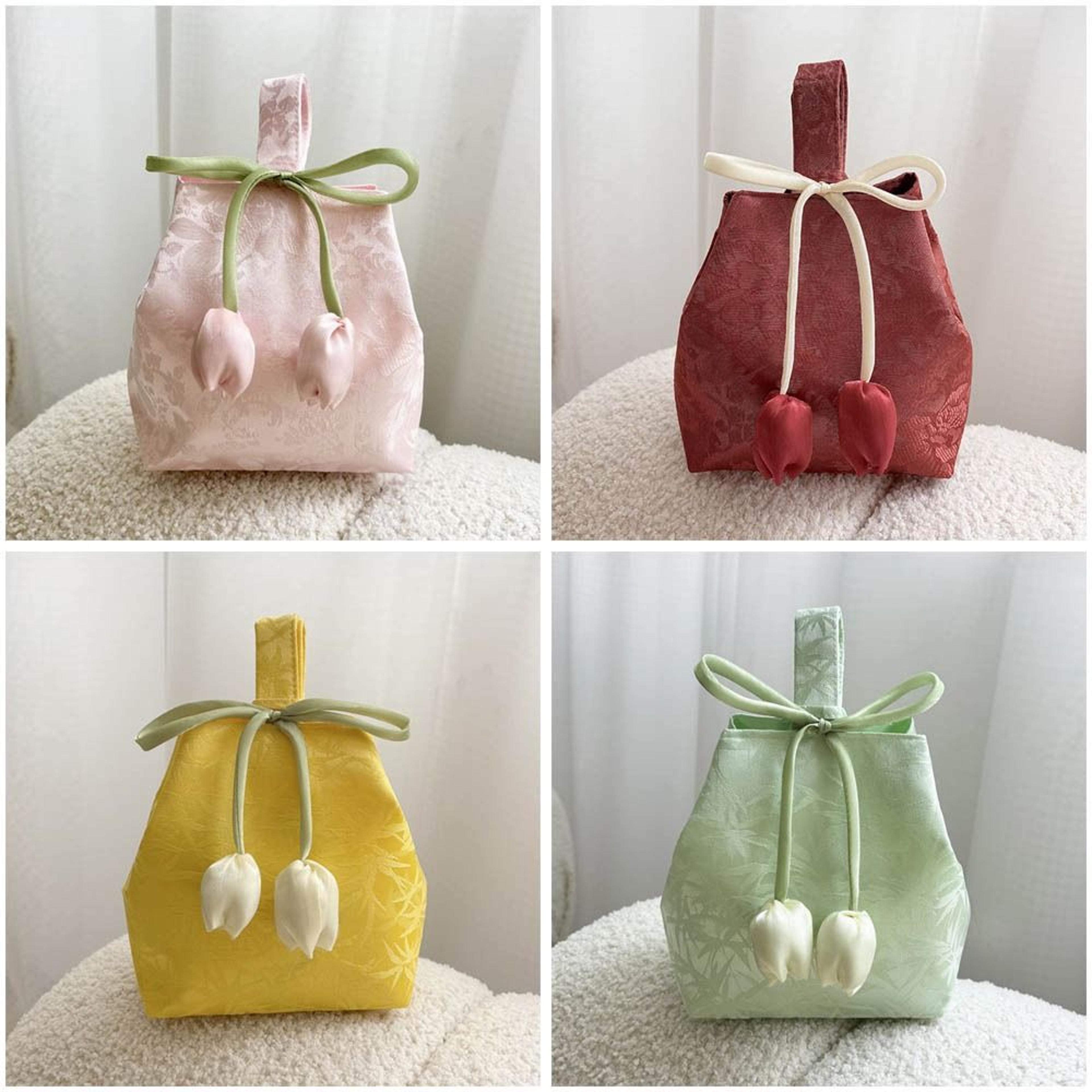 elegant floral wrist bag mini bucket handbag for women and girls