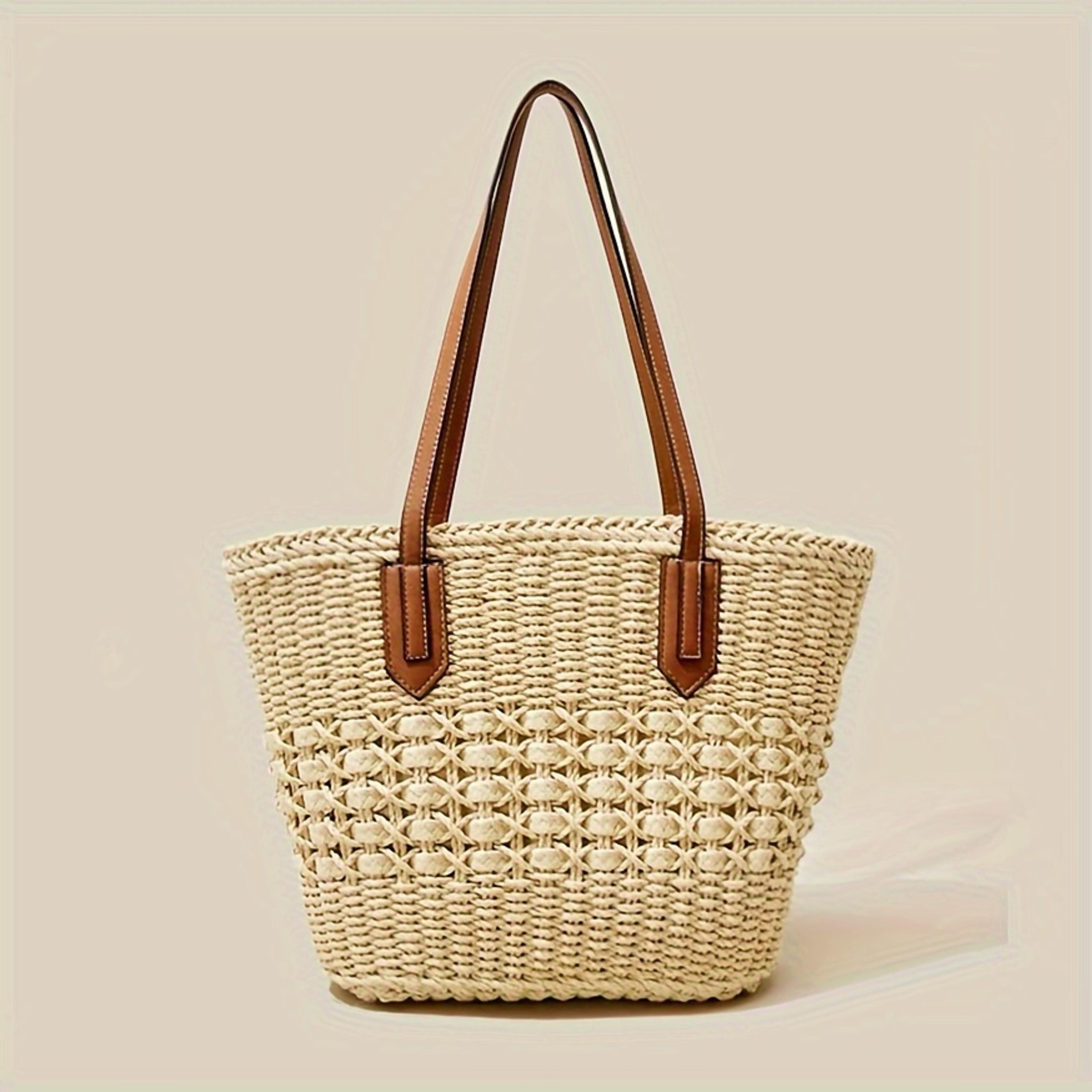 boho woven tote bag large capacity straw beach bag for women