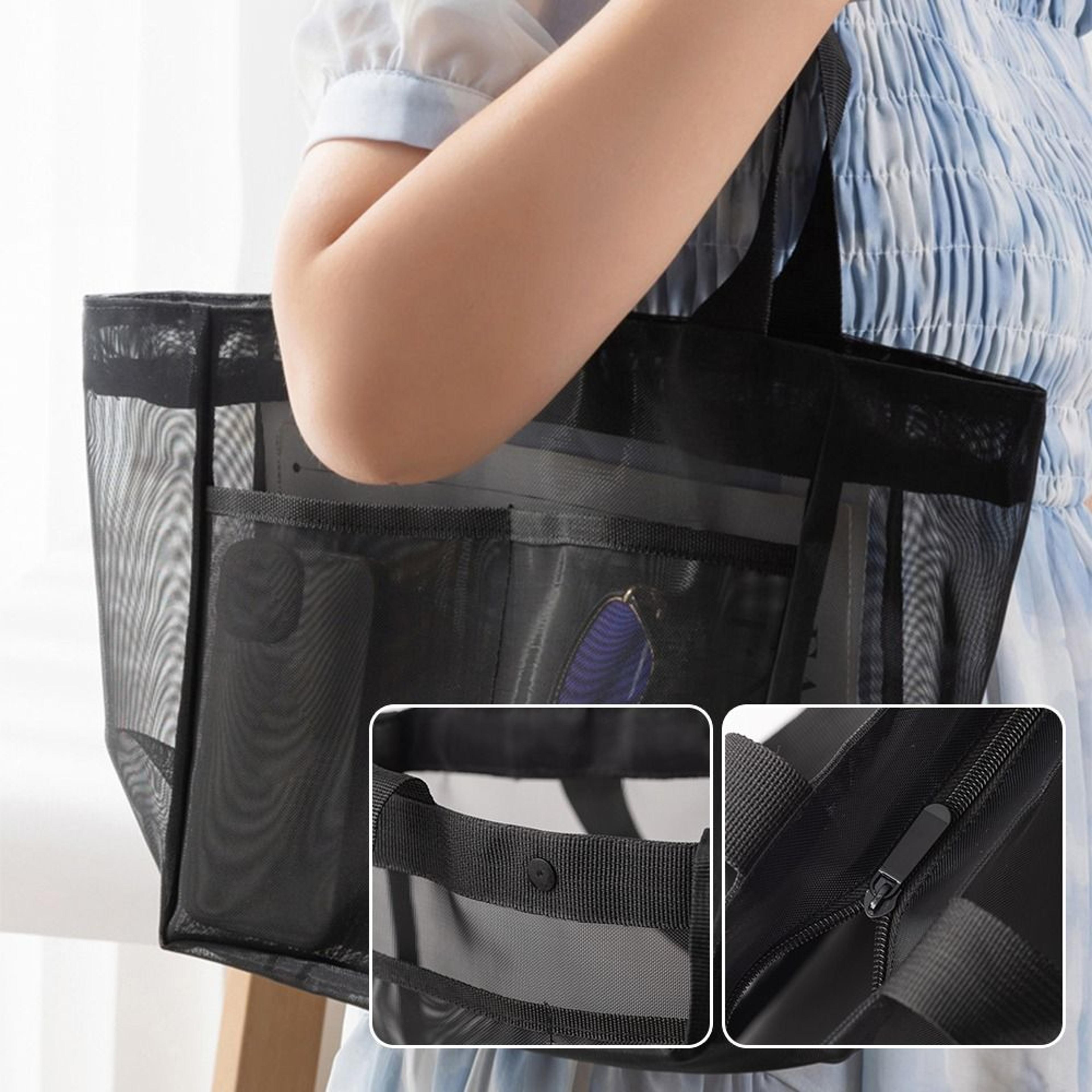 mesh beach bag large capacity transparent beach tote bag for travel, pool & everyday carry