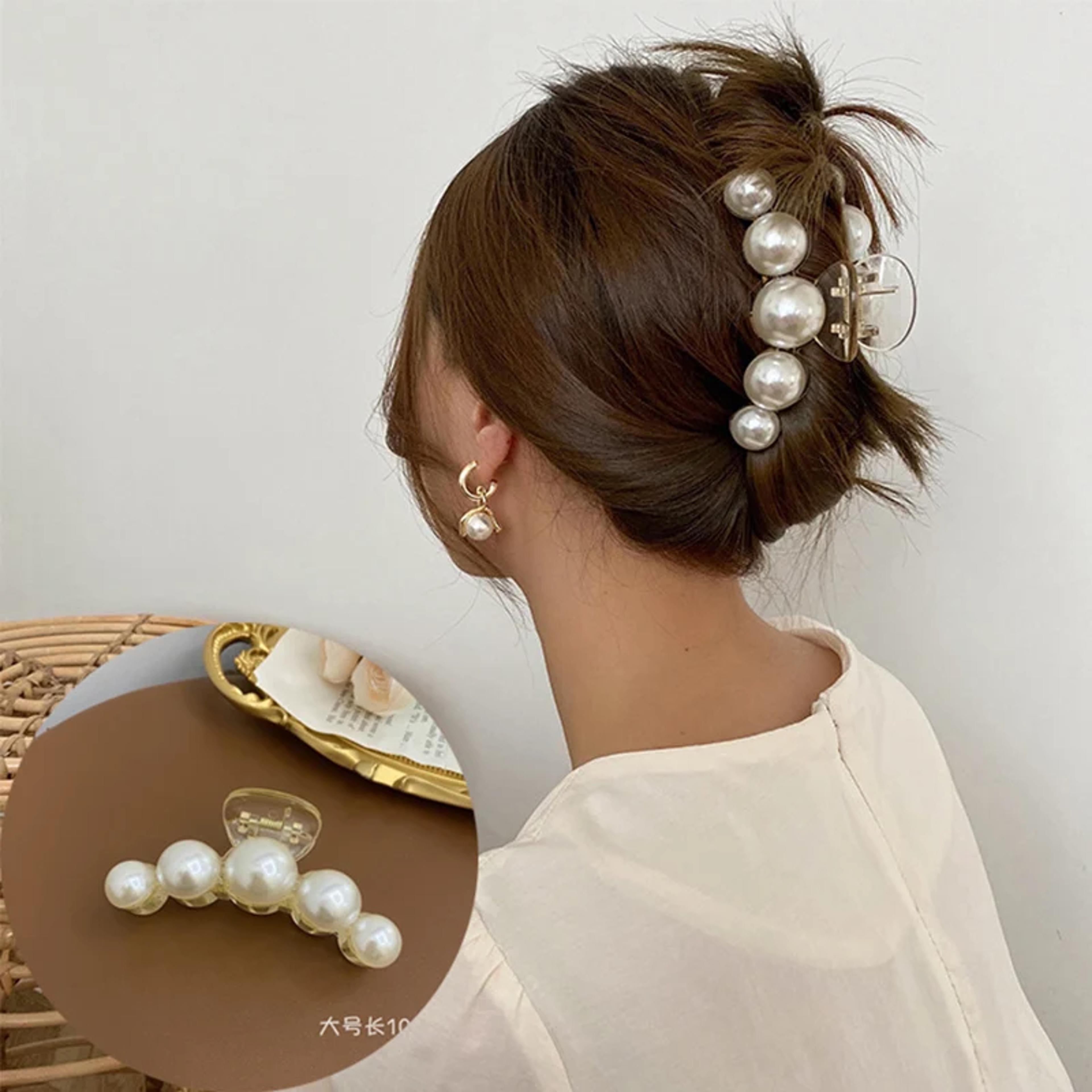 elegant pearl hair claw clip for thick hair large acrylic hair clip for women