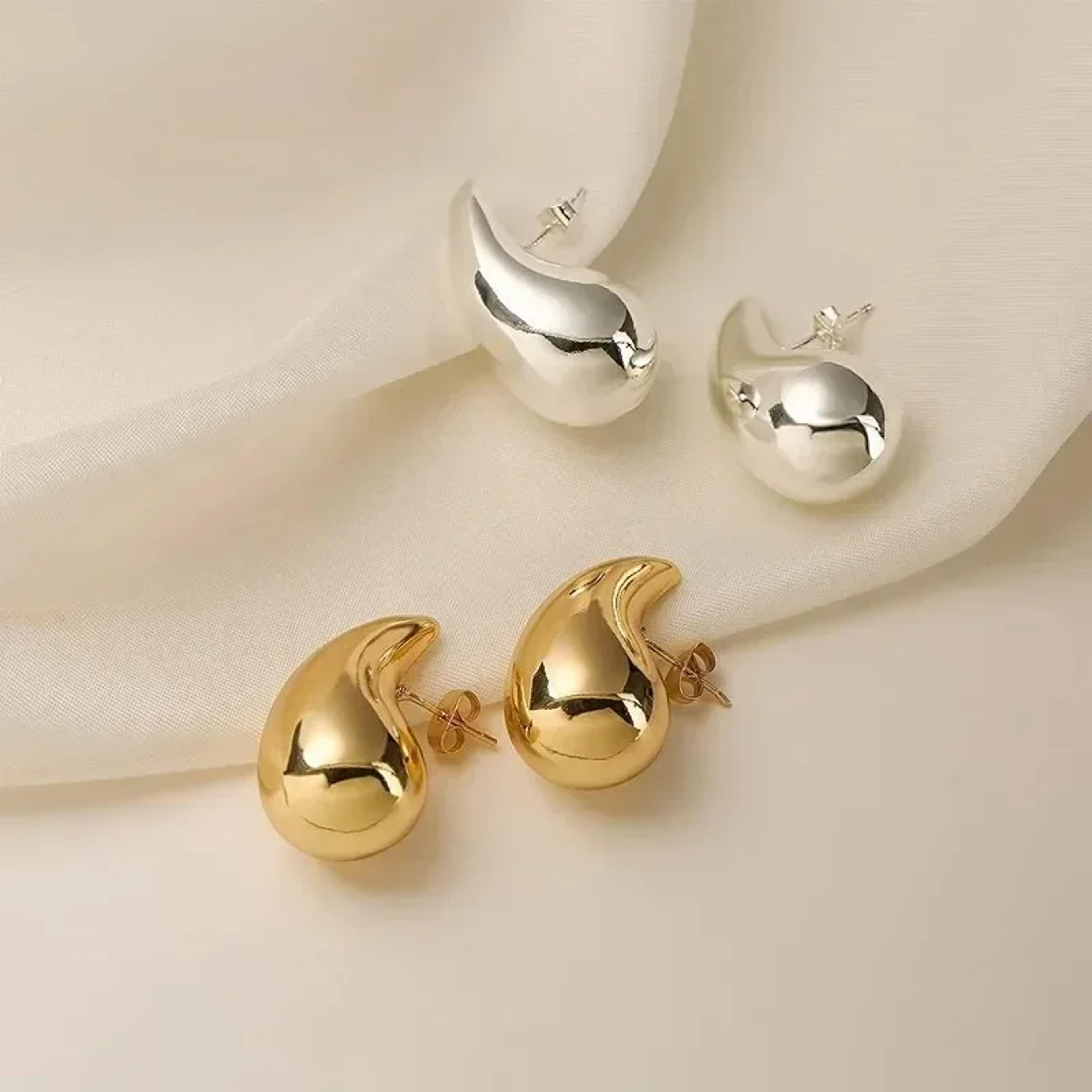 sterling silver chunky dome water drop earrings gold plating for women