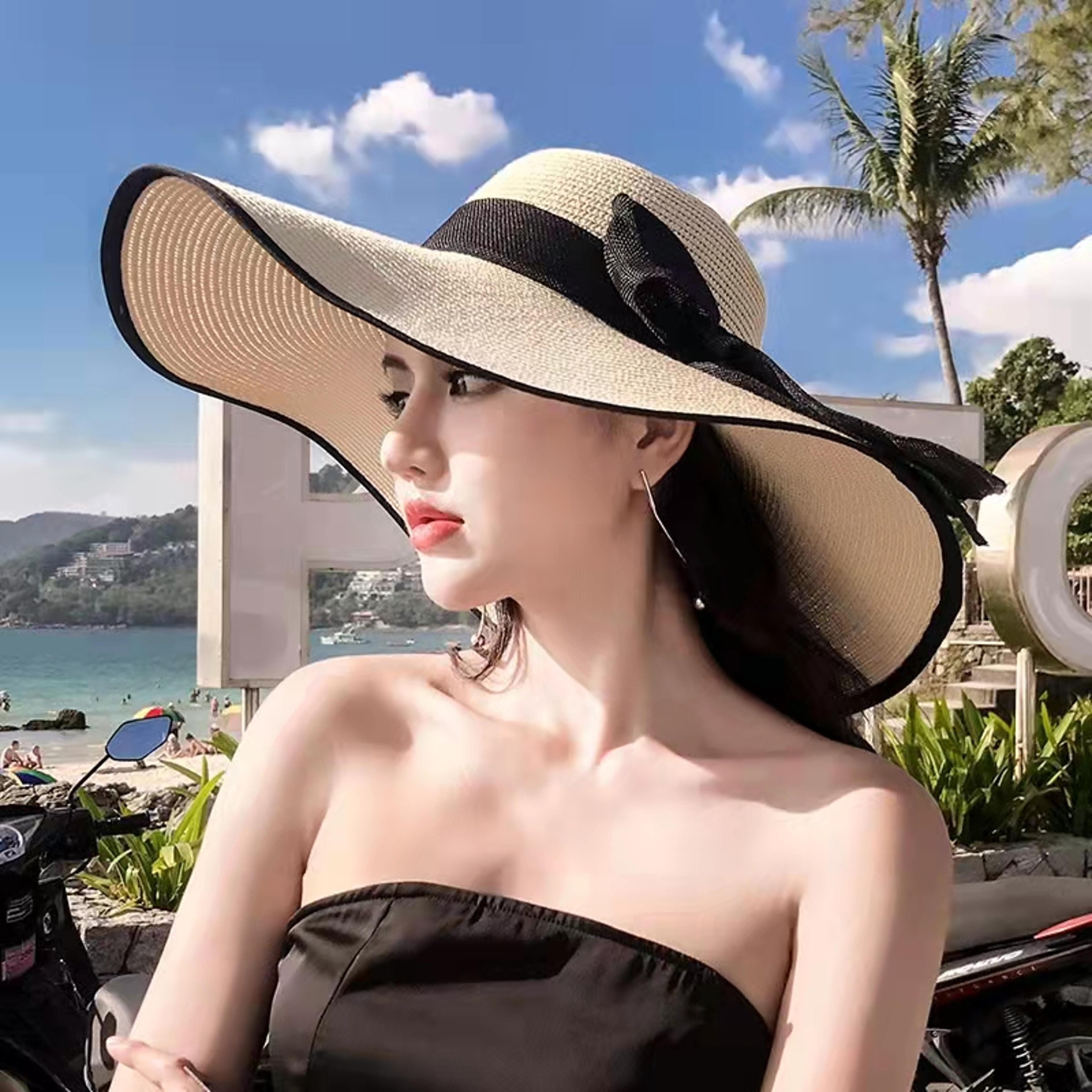 women's foldable straw hat uv protection beach sun visor for travel & summer