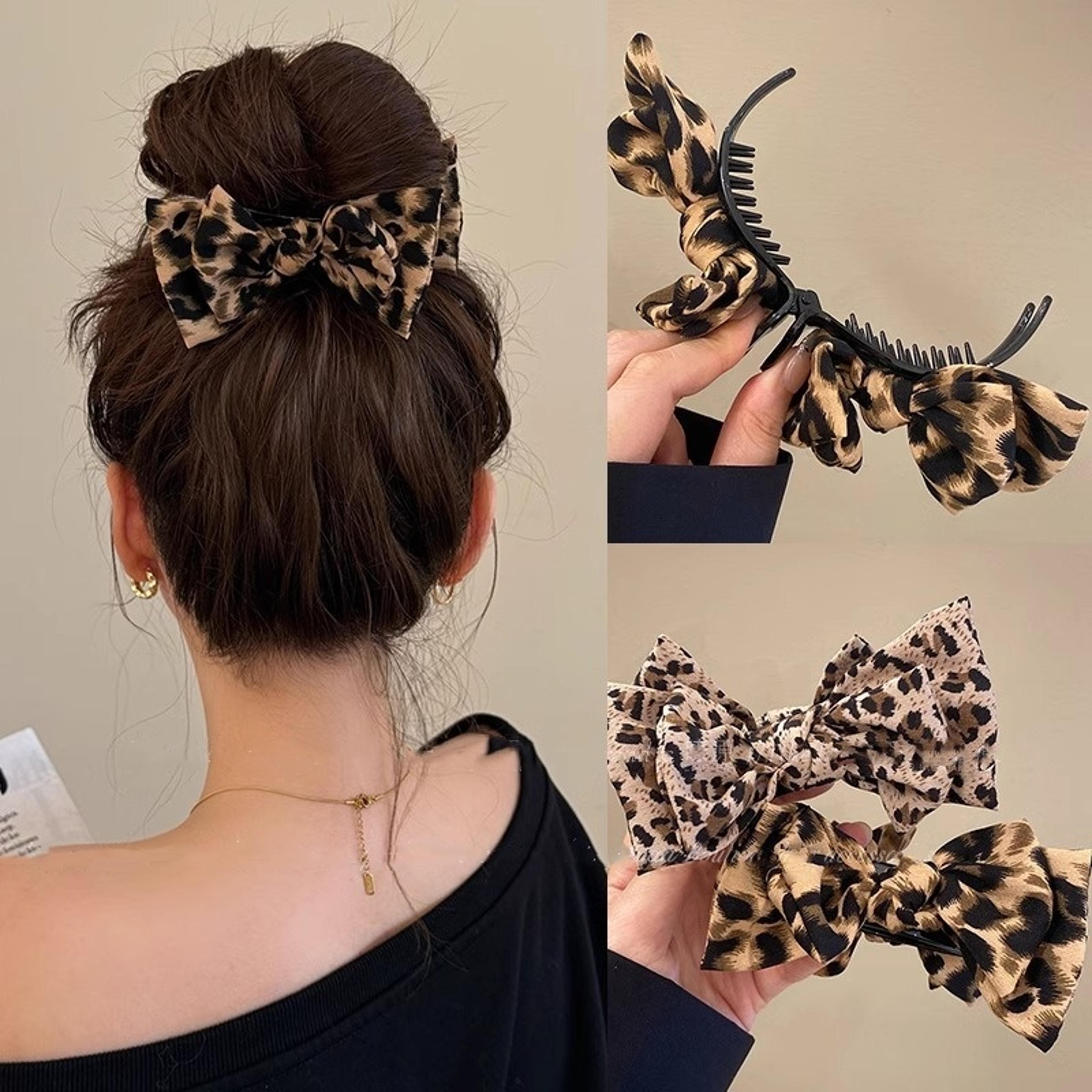 elegant leopard hair claw clip with bow design for secure high ponytails & stylish everyday hairstyles