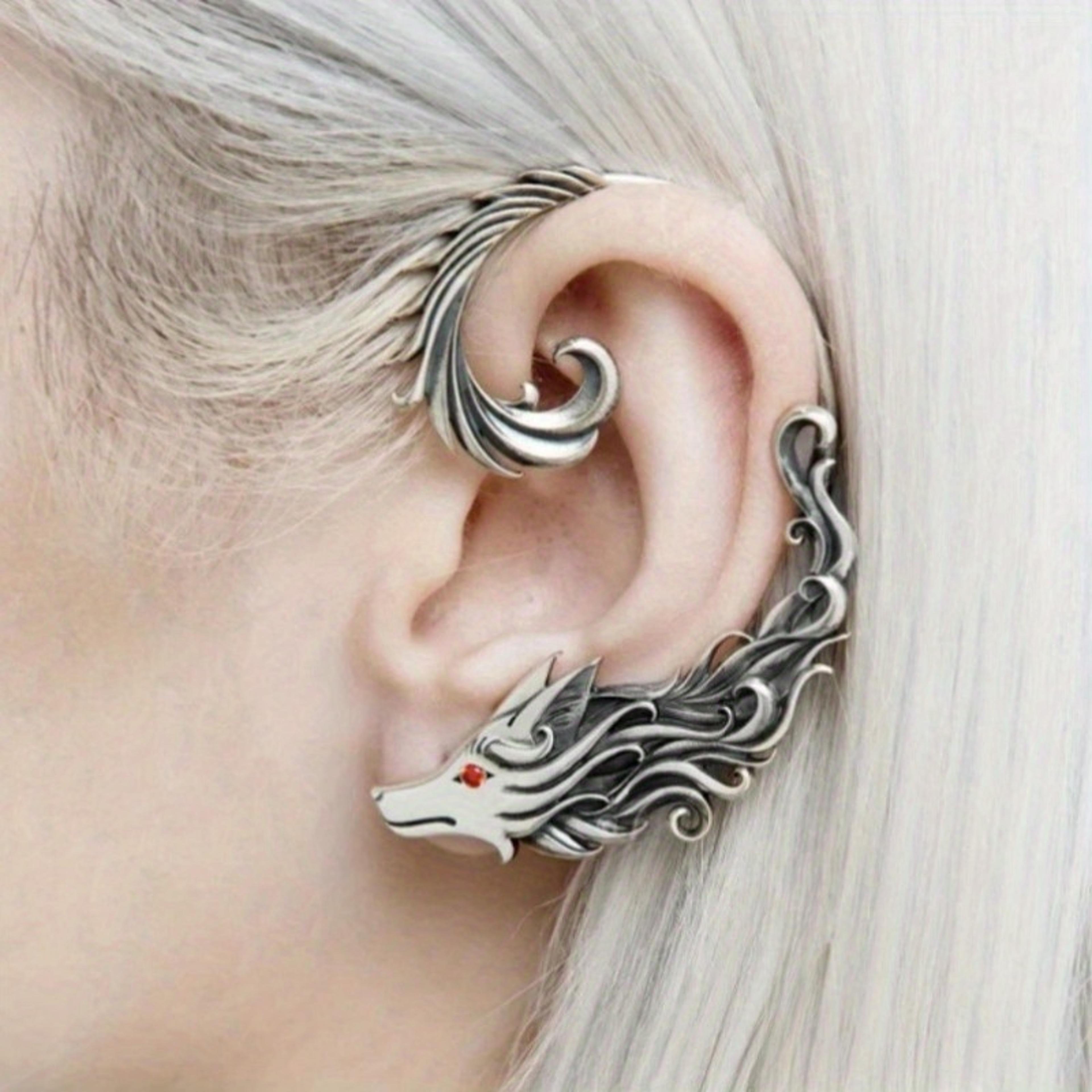 vintage silver wolf clip on earrings for women ethnic animal jewelry