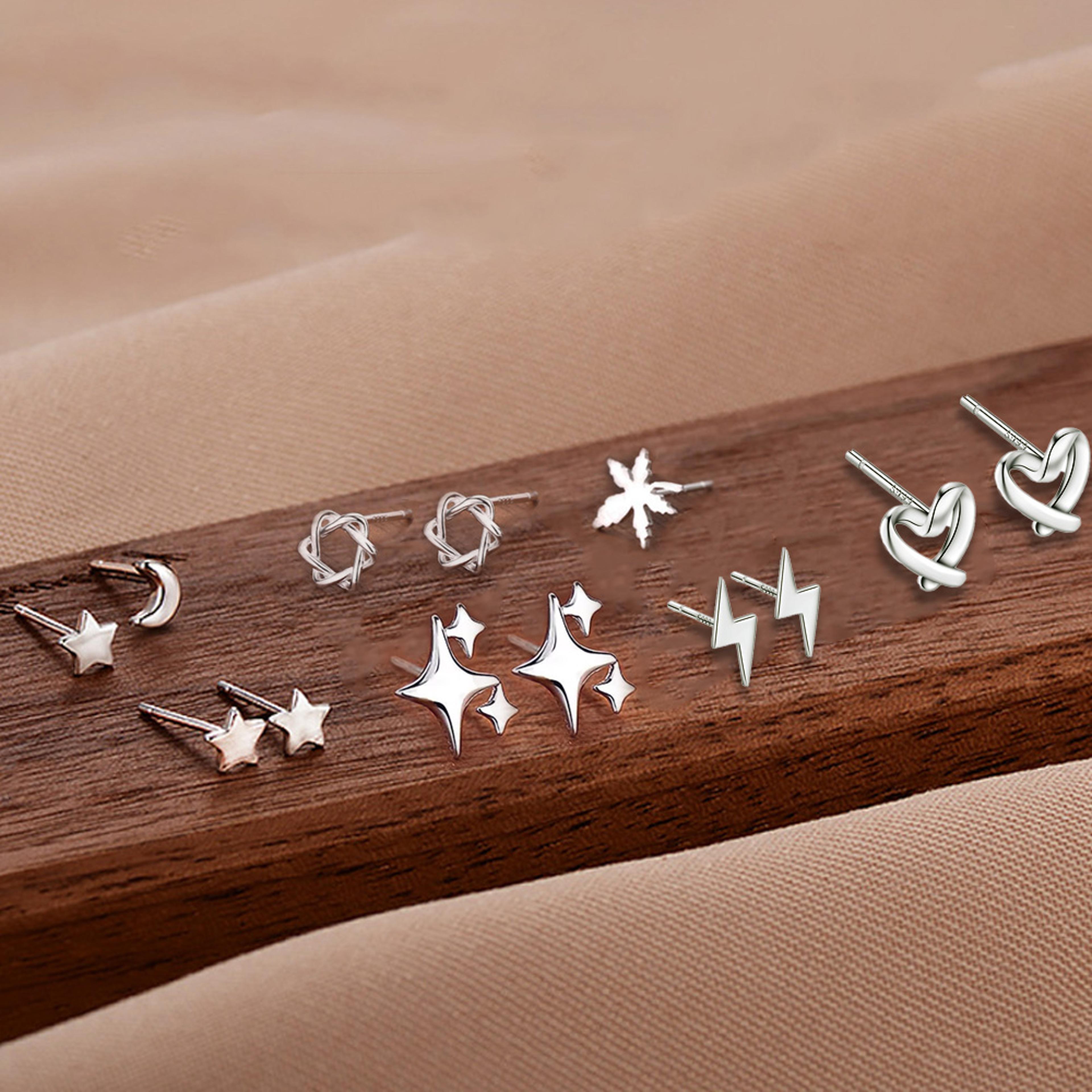 celestial sterling silver stud earrings for women hypoallergenic minimalist heart, moon & star designs