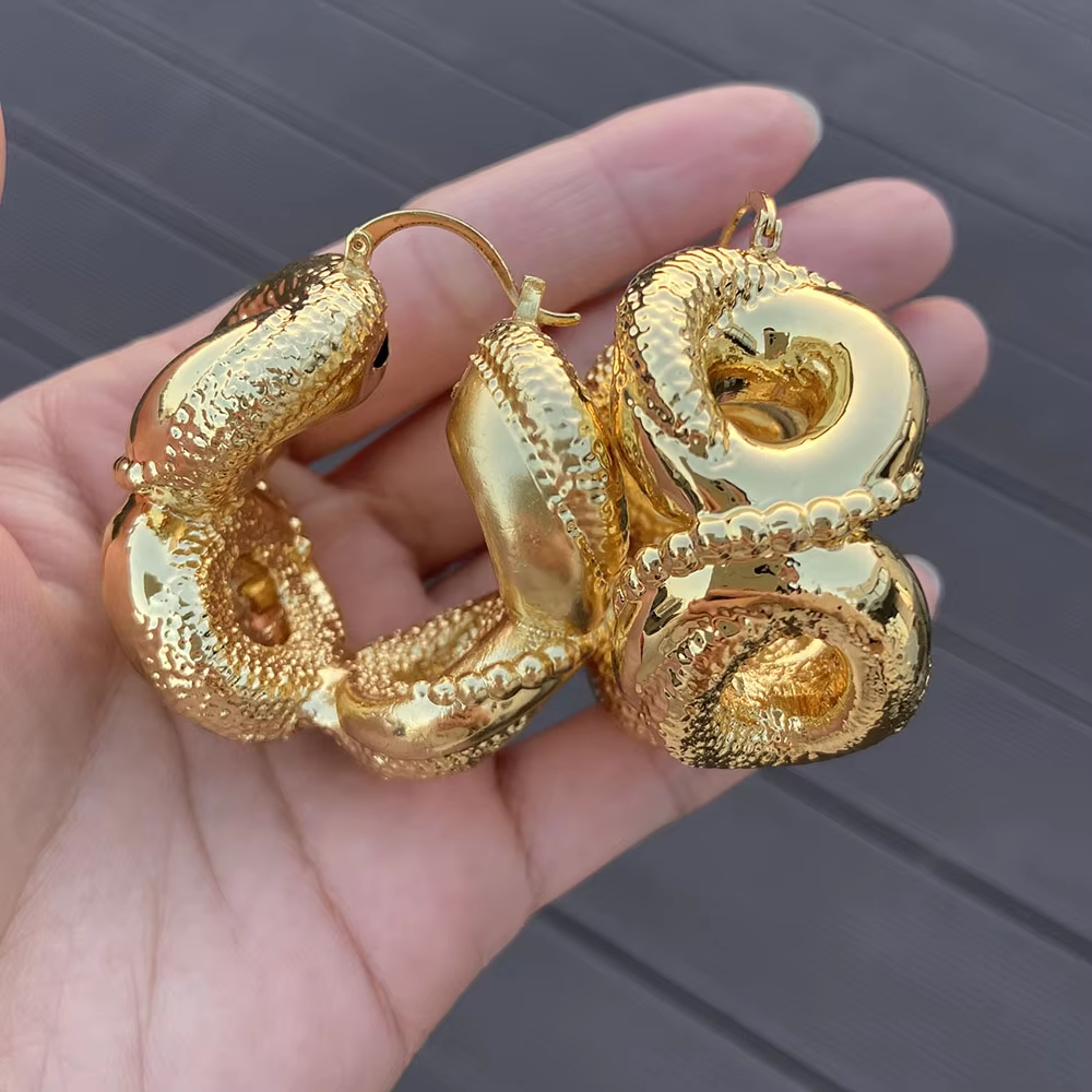 elegant gold hoop earrings with floral design gold color for everyday wear
