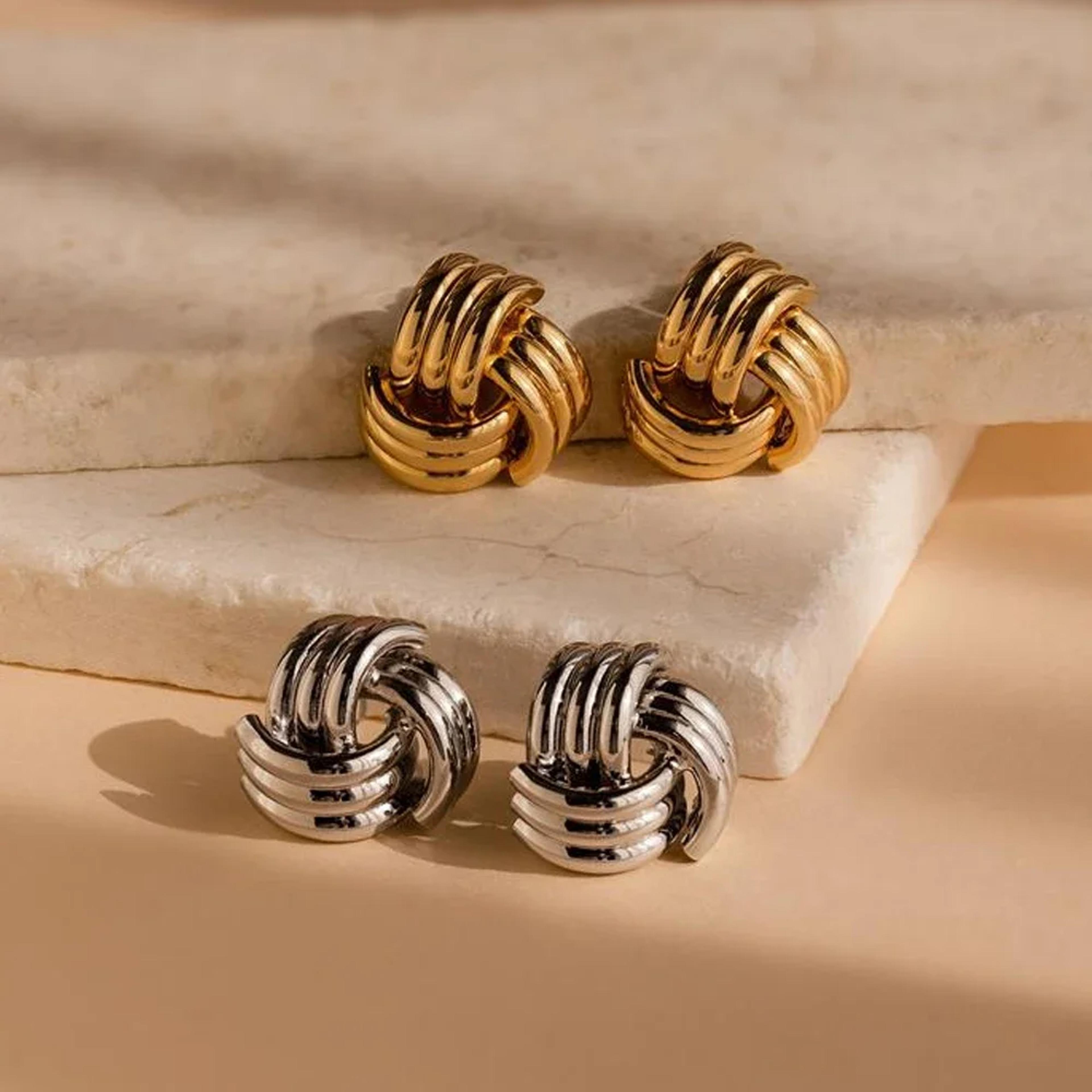 retro geometric stud earrings for women stainless steel twisted knot statement earrings