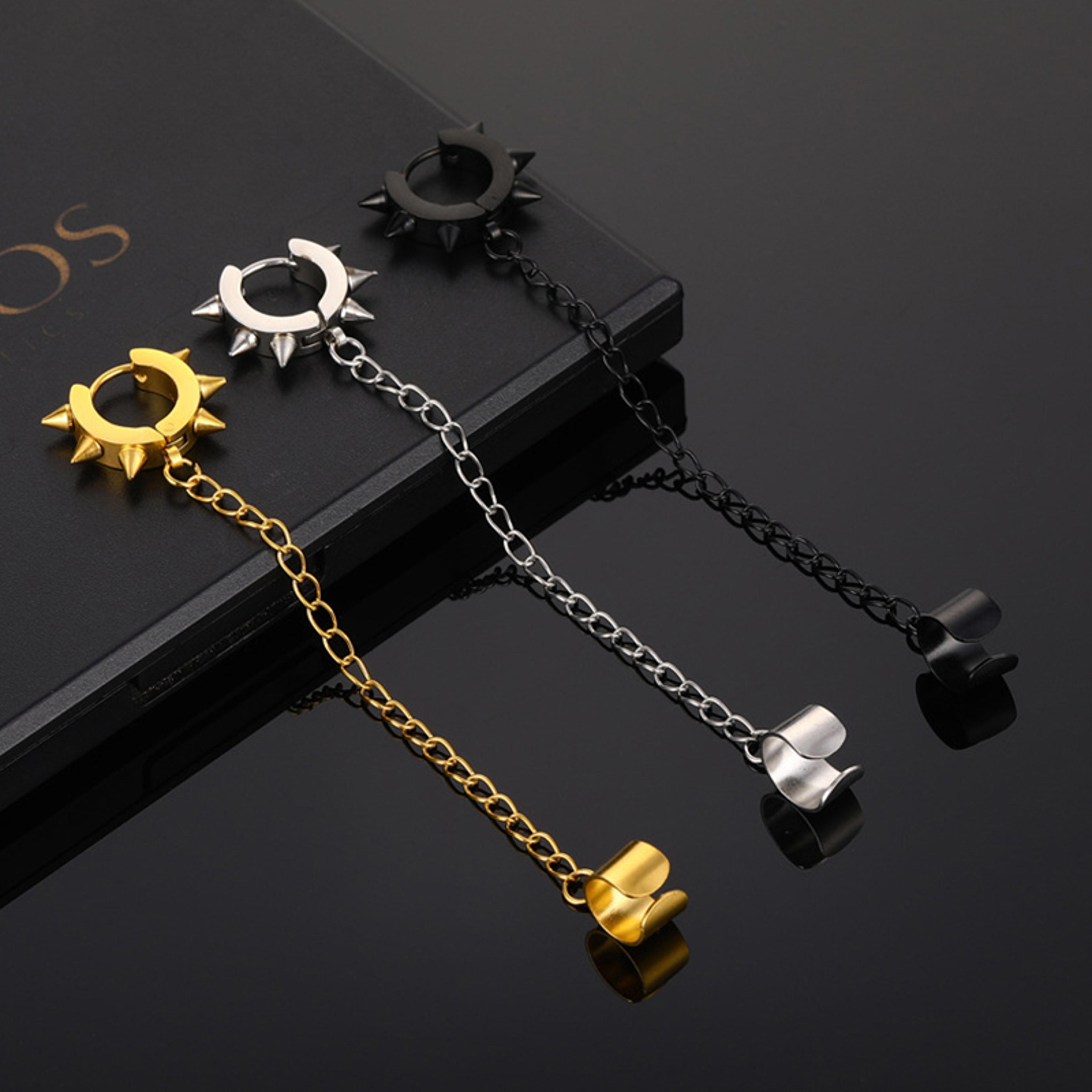 retro cross clip earring with chain tassel punk ear cuff earring for women & men