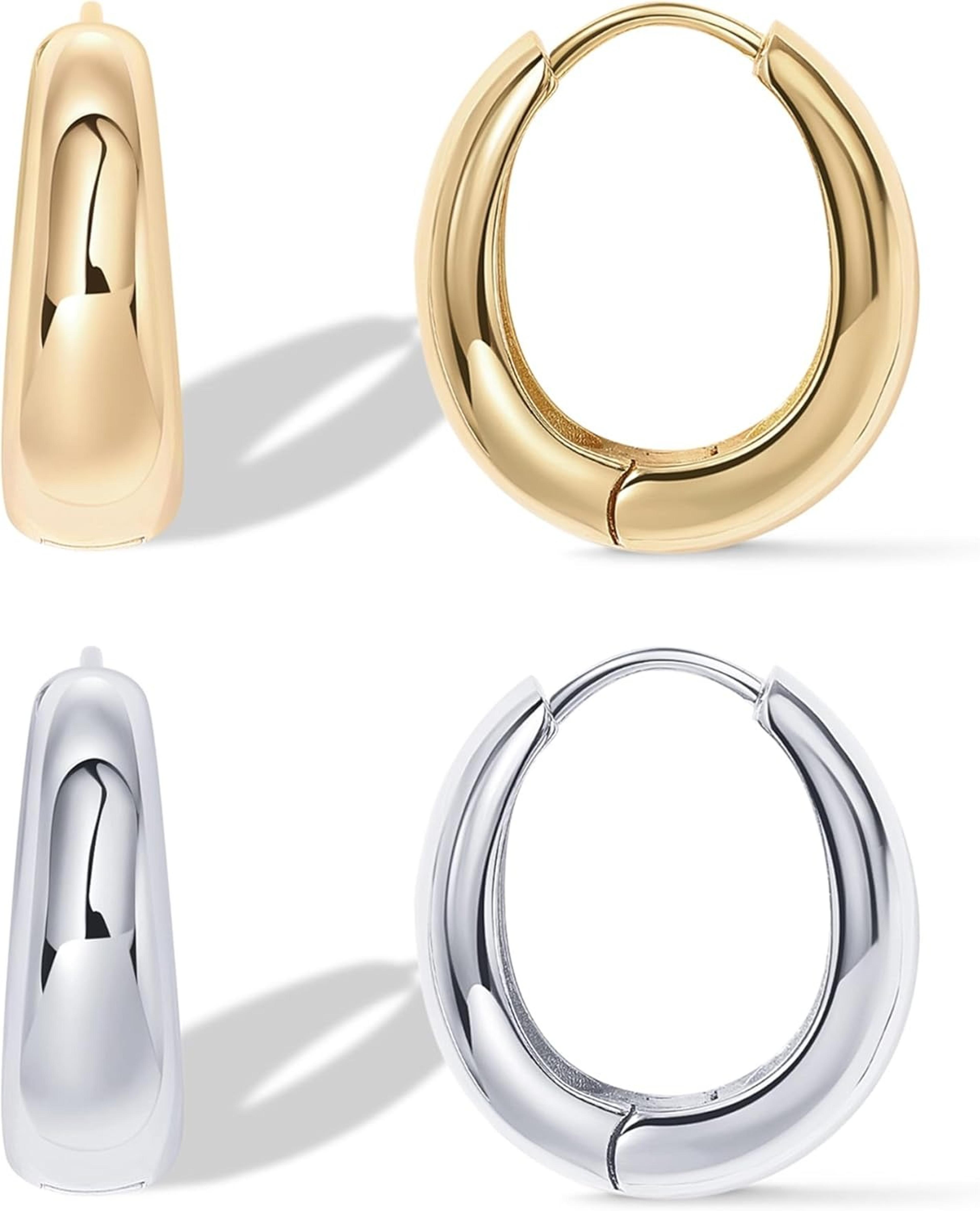 gold hoop earrings with sterling silver posts lightweight chunky retro hoops for women