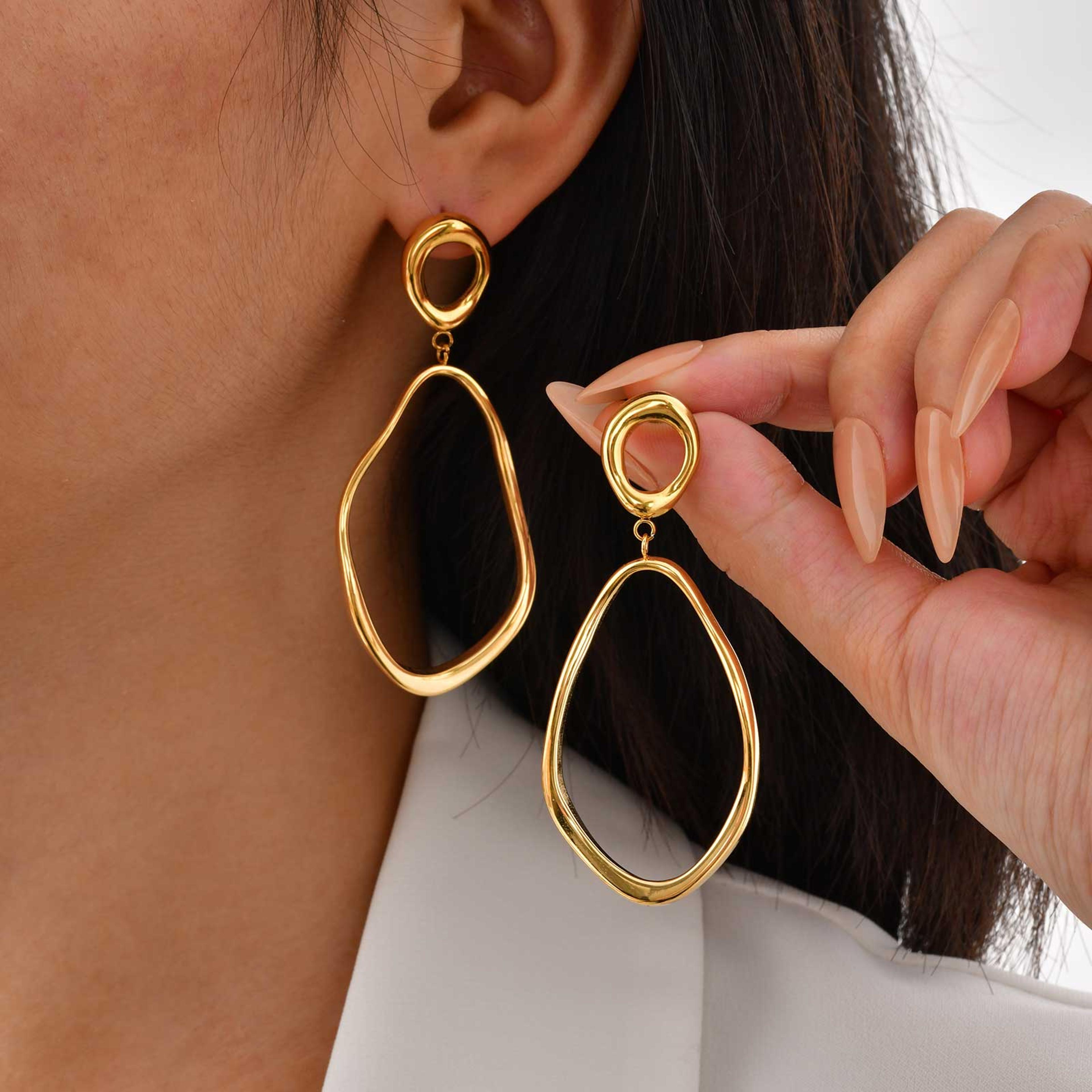 modern geometric drop earrings in gold plated stainless steel for women