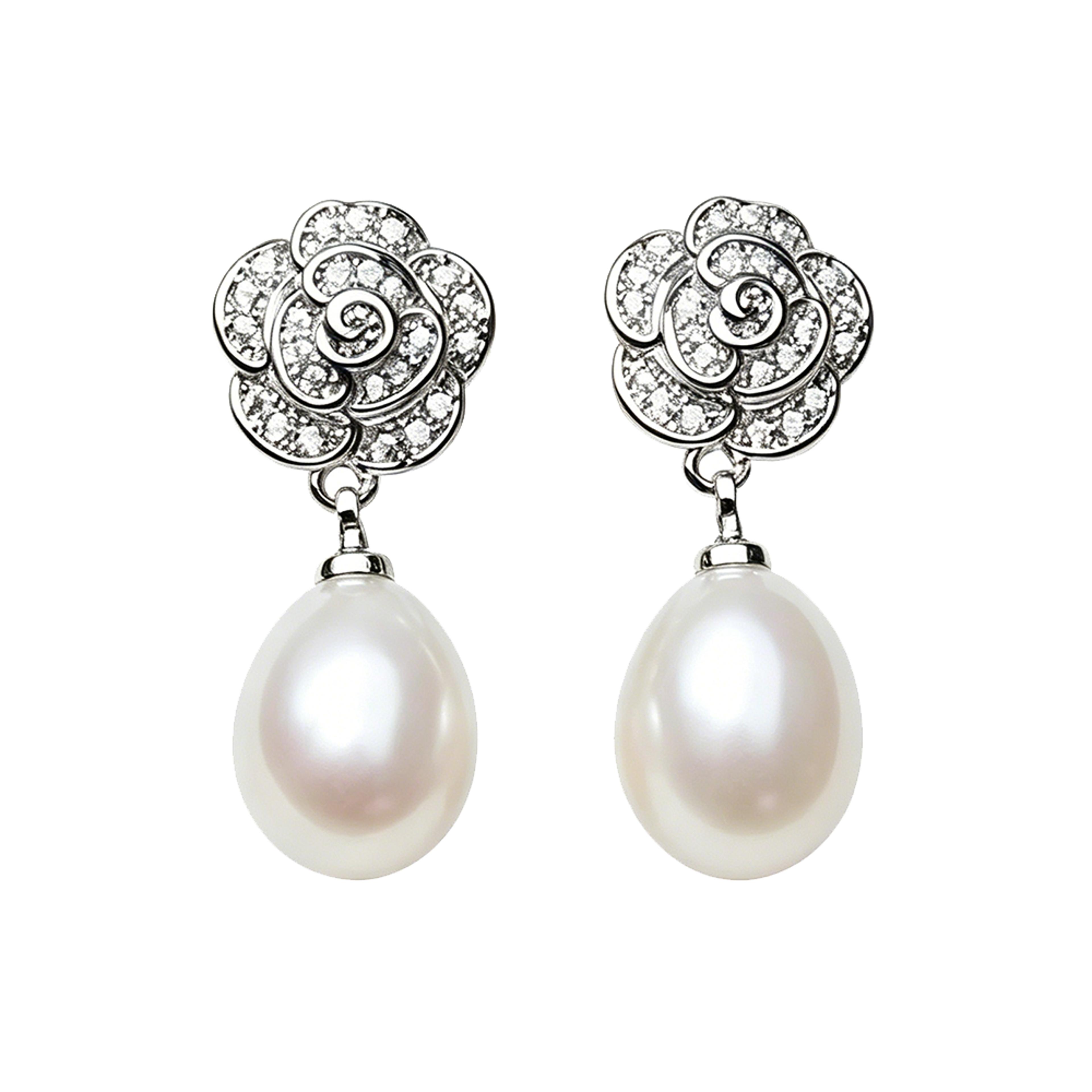 vintage sterling silver earrings with natural freshwater pearl earrings floral design for women