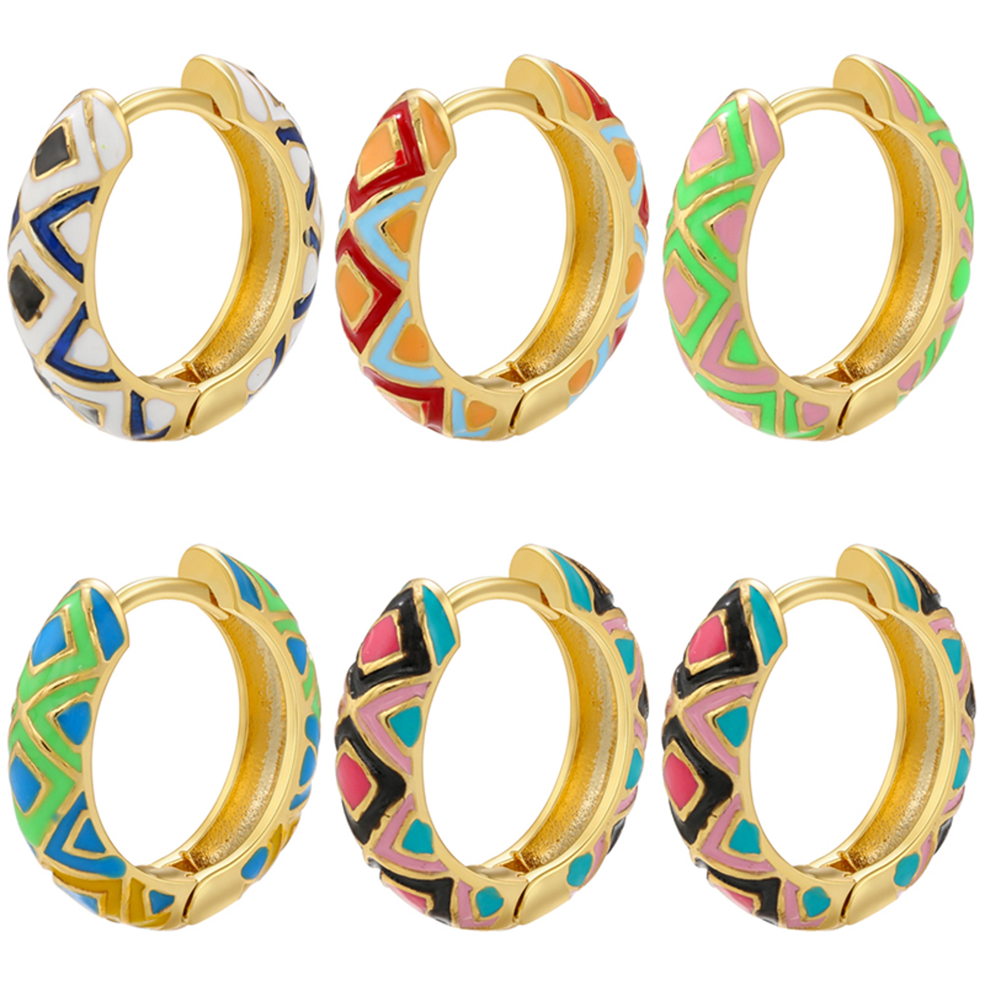 elegant geometric hoop earrings gold plated enamel small hoop earrings for women