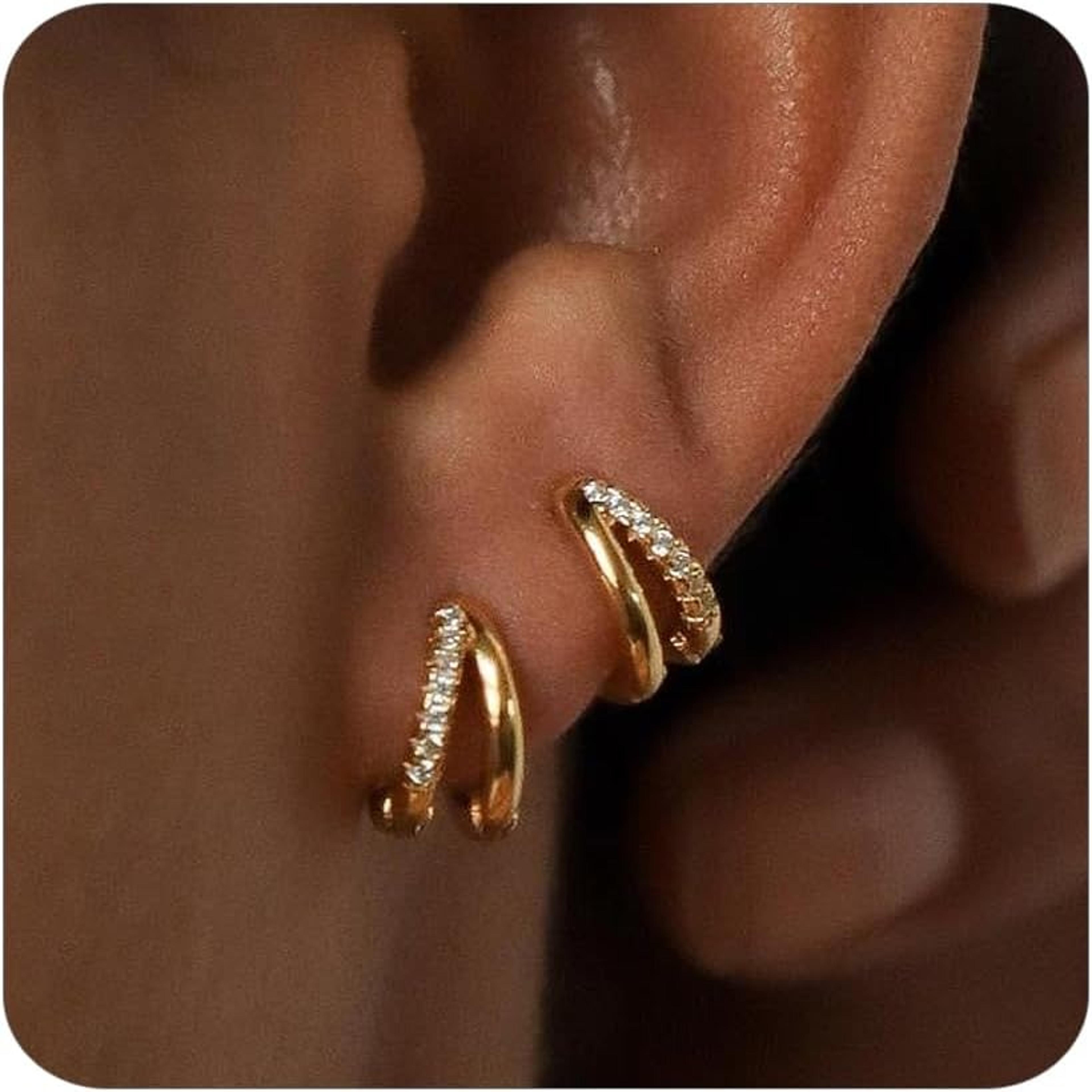 luxe gold hoop earrings gold plated earrings with sparkling diamond huggie design