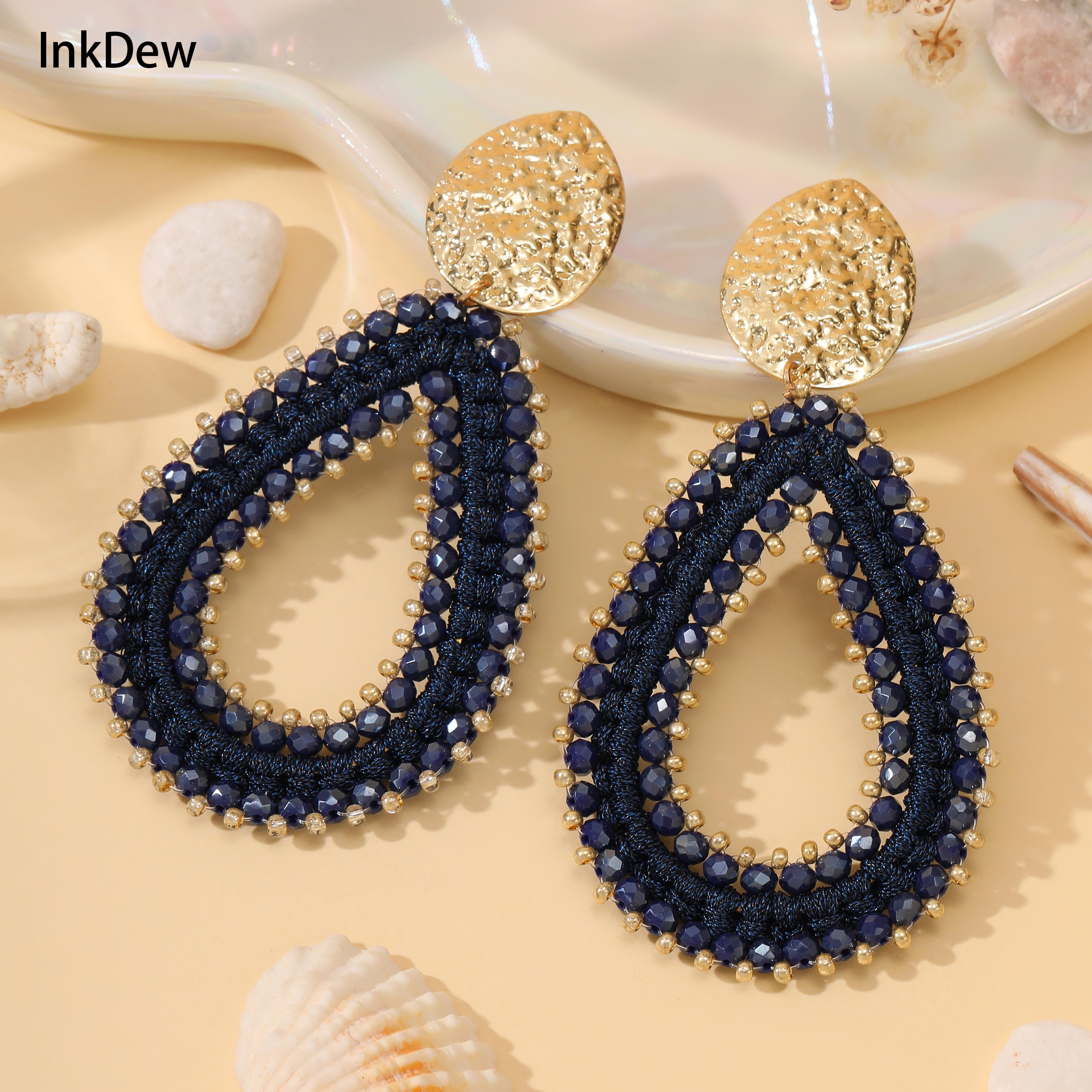 water drop earrings handmade crystal beaded long dangle statement earrings for women